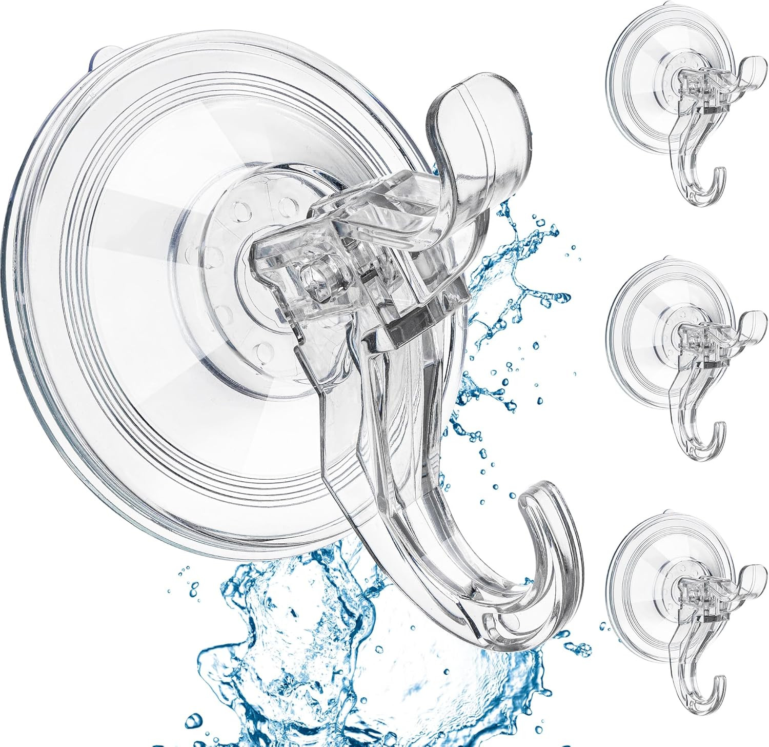 4-Pack Heavy Duty Large Suction Cup Hooks for Shower, Bathroom, and Tile (Clear)