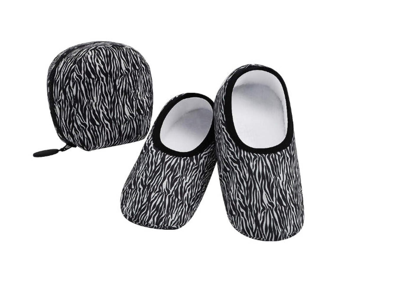 Snoozies Women Plush Travel Slippers X- Large -Zebra