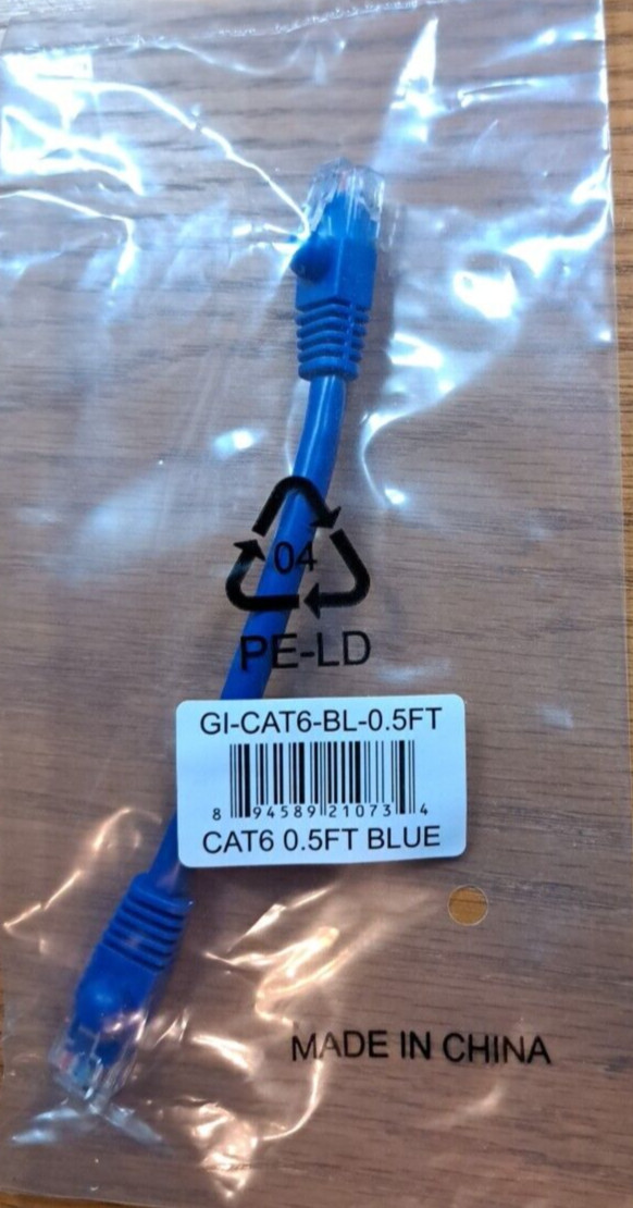 6 INCH Cat6 Ethernet RJ45 Patch Cable Stranded  Snagless Booted  BLUE