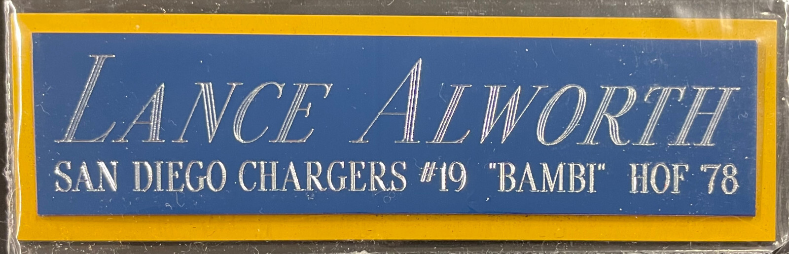 LANCE ALWORTH CHARGERS NAMEPLATE AUTOGRAPHED Signed FOOTBALL-HELMET-JERSEY PHOTO