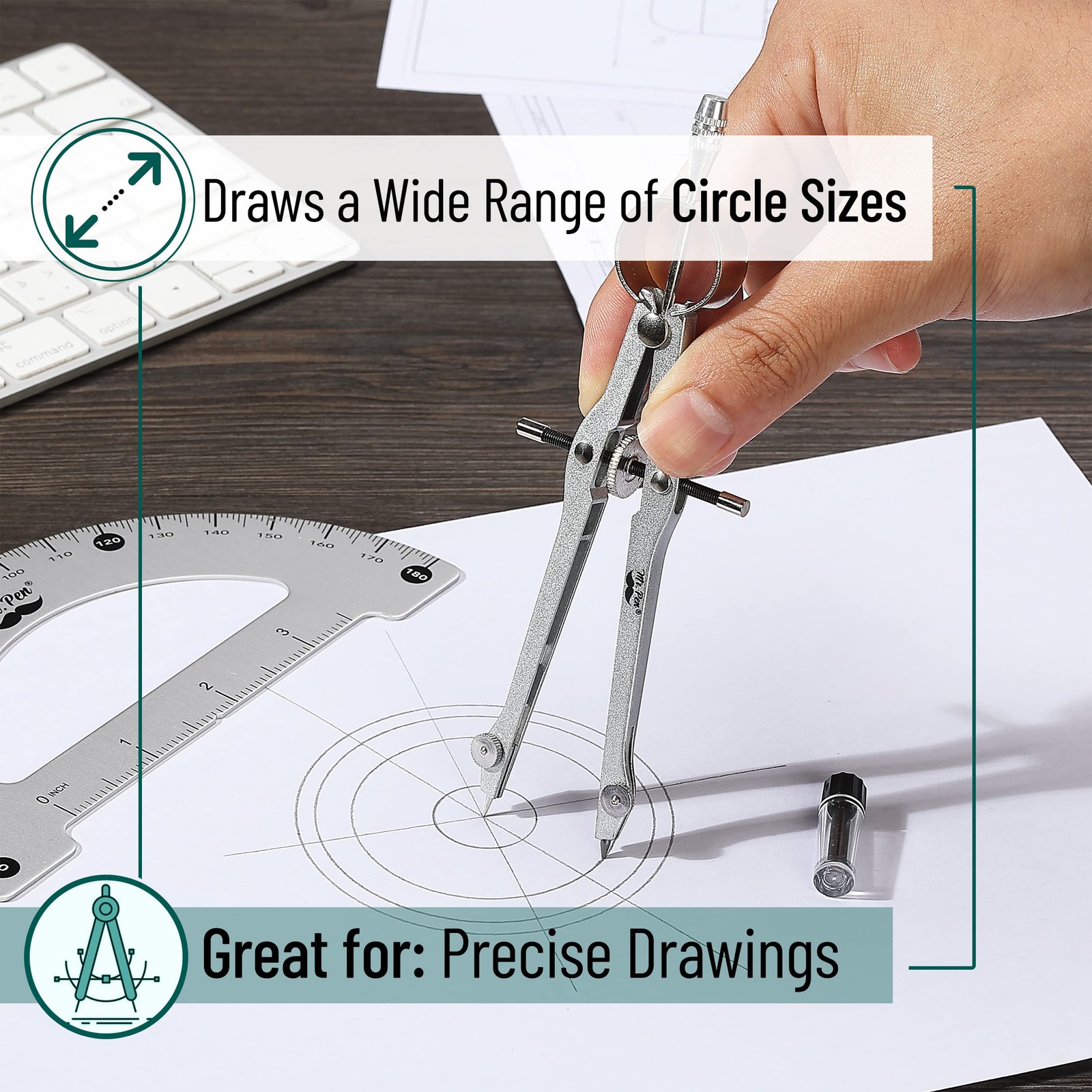 Mr. Pen- Metal Protractor and Convertible Compass Set, and...