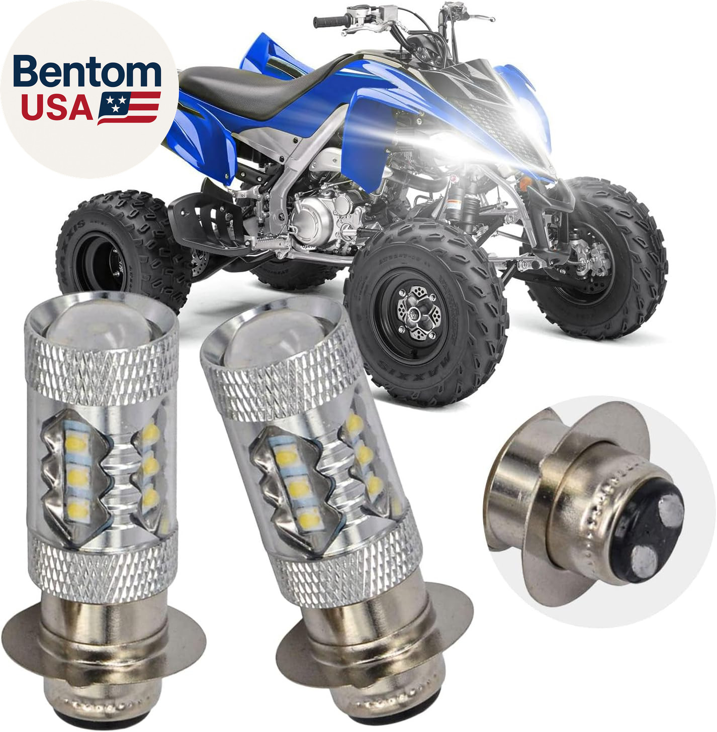 2Pcs 80W Super White LED Bulbs P15D H6M for ATVS YFM350 400 450 660 700 Raptor B