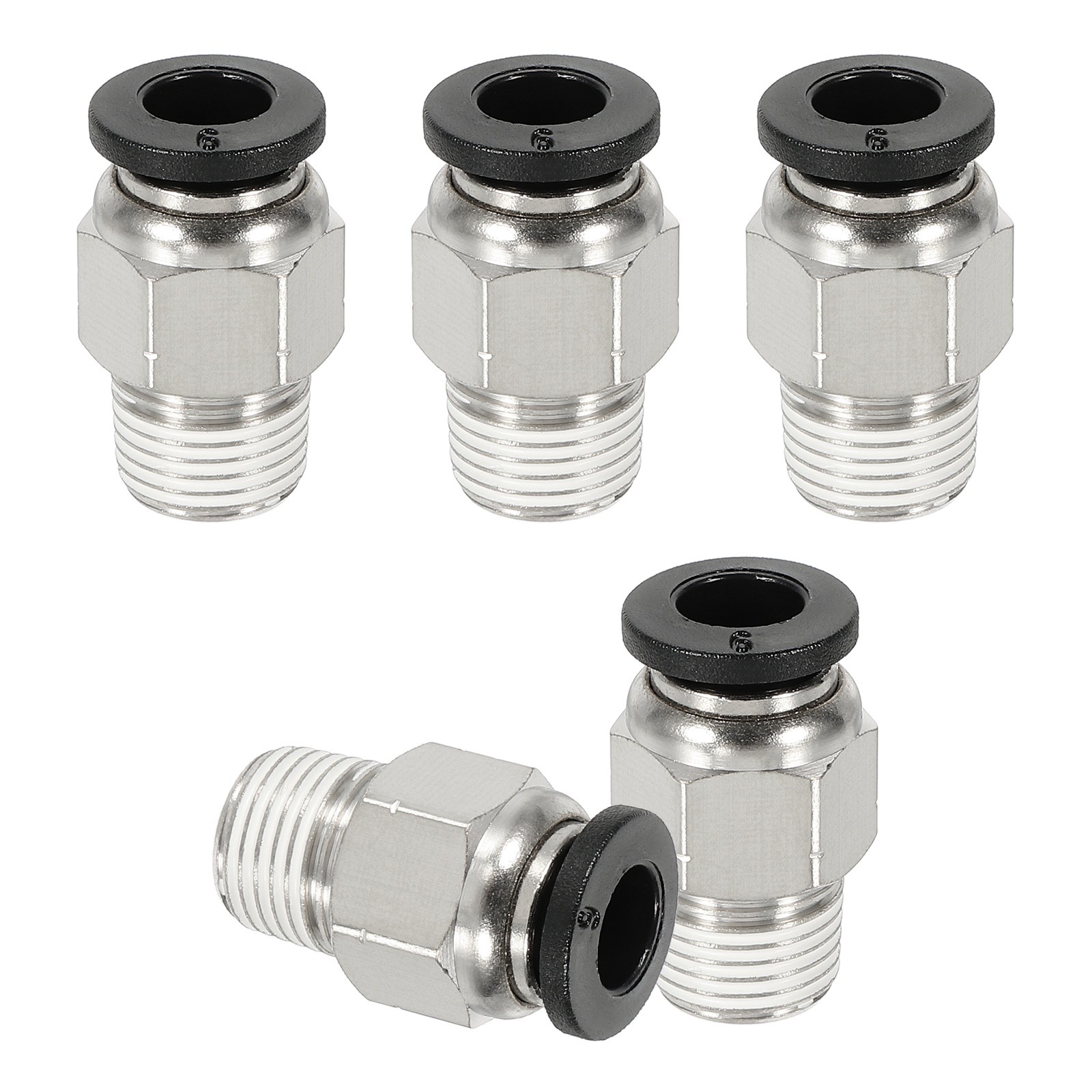 5 Pcs NPT Male 6mm Tube OD x 1/8" NPT Thread Push to Connect Fittings, Black