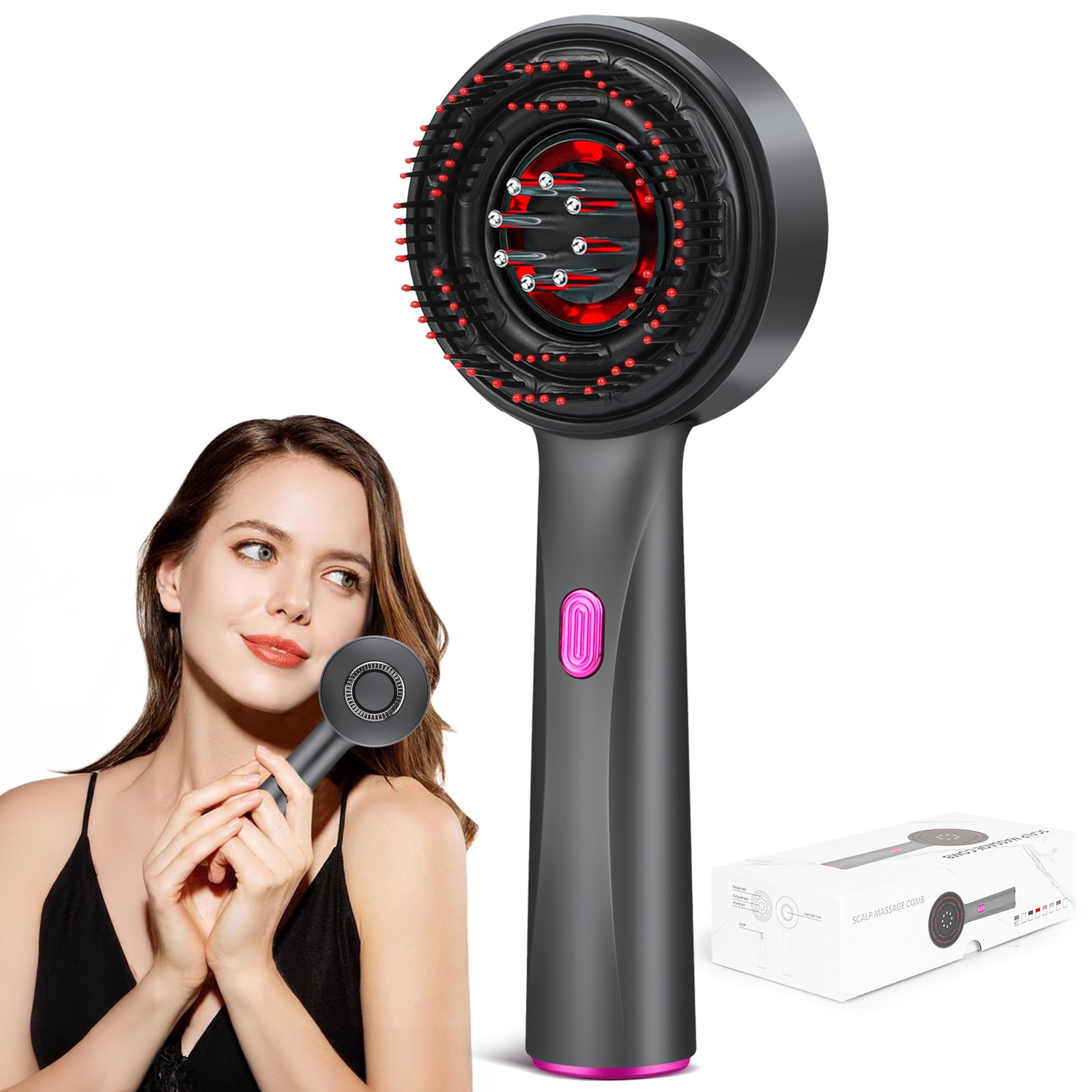 Electric Scalp Massager Brush 3 in 1 Hair Oil Applicator Waterproof Gray