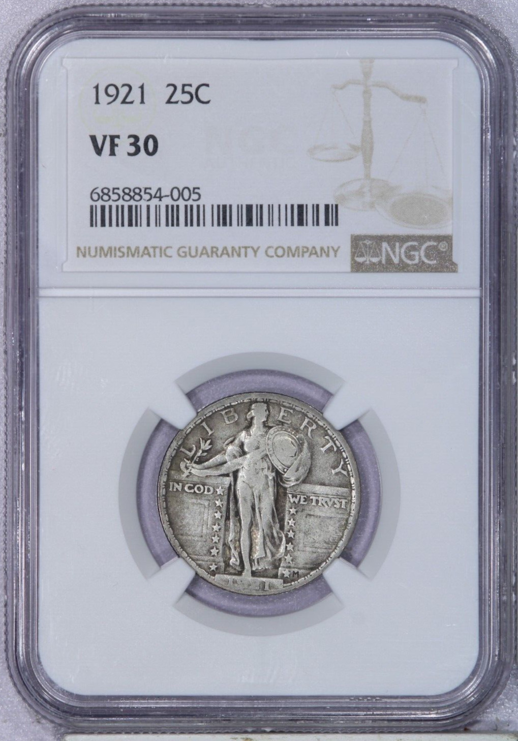 1921 Standing Liberty Quarter 25c NGC VF30 - Super Original!