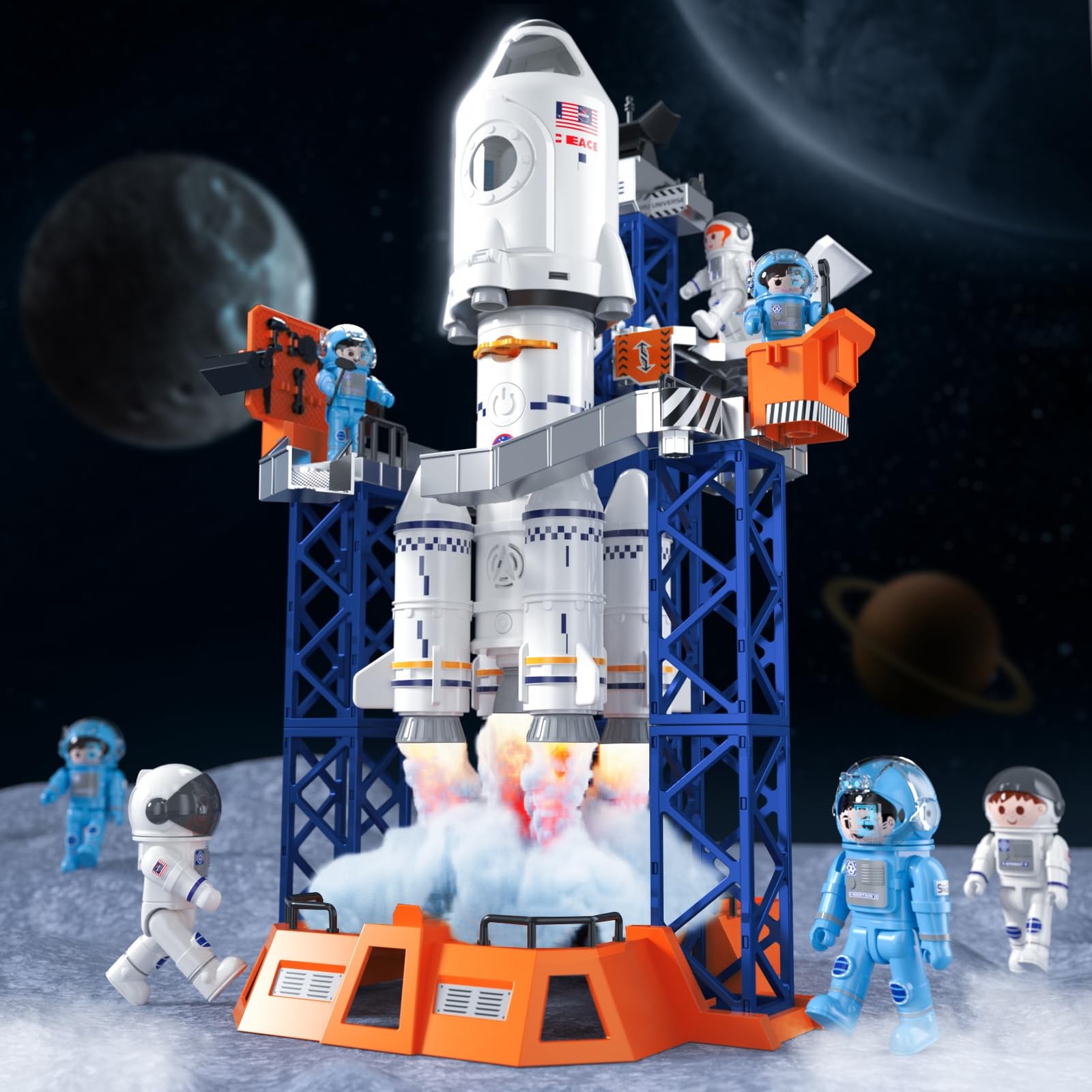 Rocket Launcher Space Shuttle Toys for Kids Boys Age 3 4 5 6 7 Large, Silver