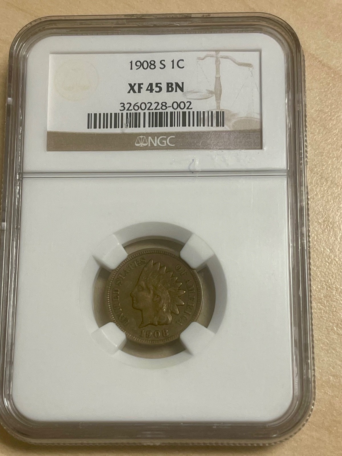 1908-S Indian Head Penny (NGC XF45)