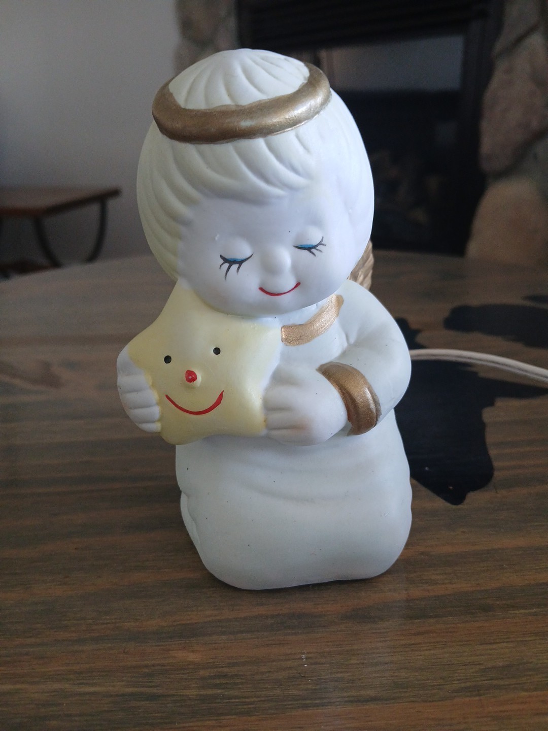 Vintage Ceramic Kneeling Praying Angel with Star Nursery Night Light