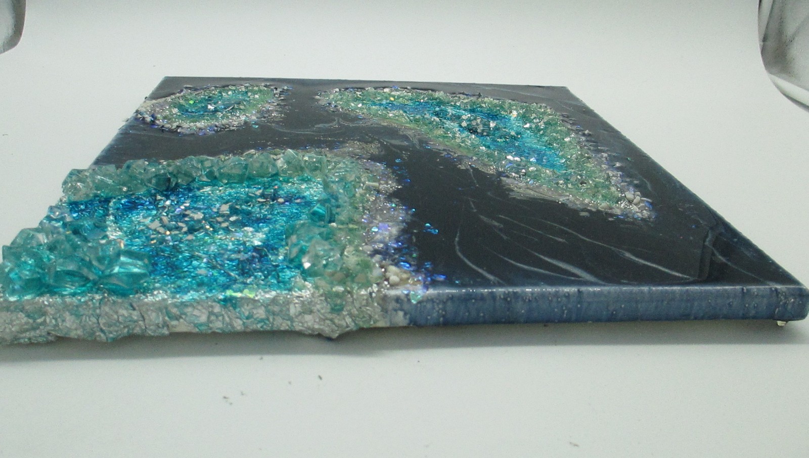 Resin, Crystal Geode Wall Art-2 Blue/Green/Silver Colored Pieces