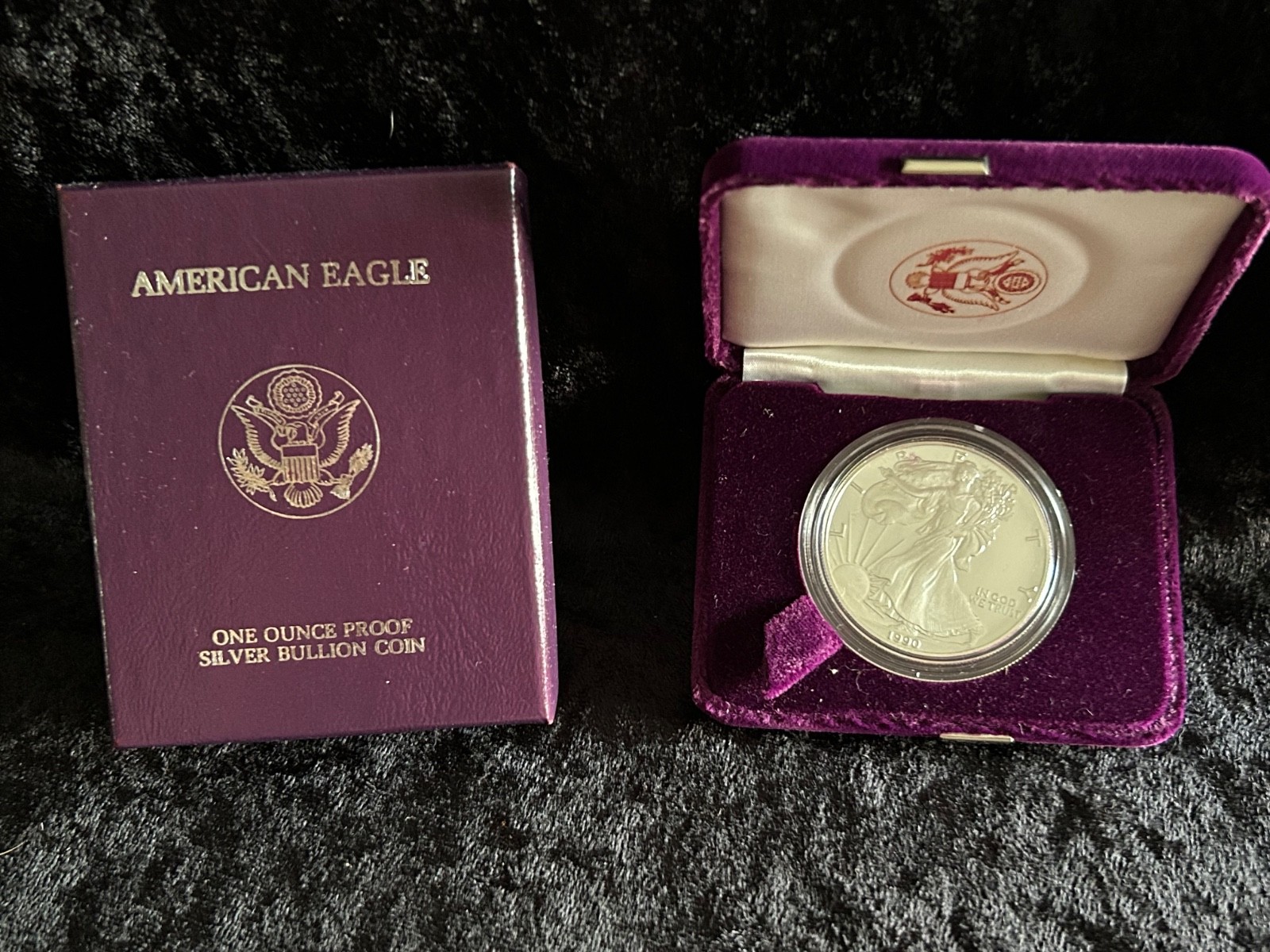 1990 American Eagle One Ounce Proof Silver Bullion Coin w/ Original Box