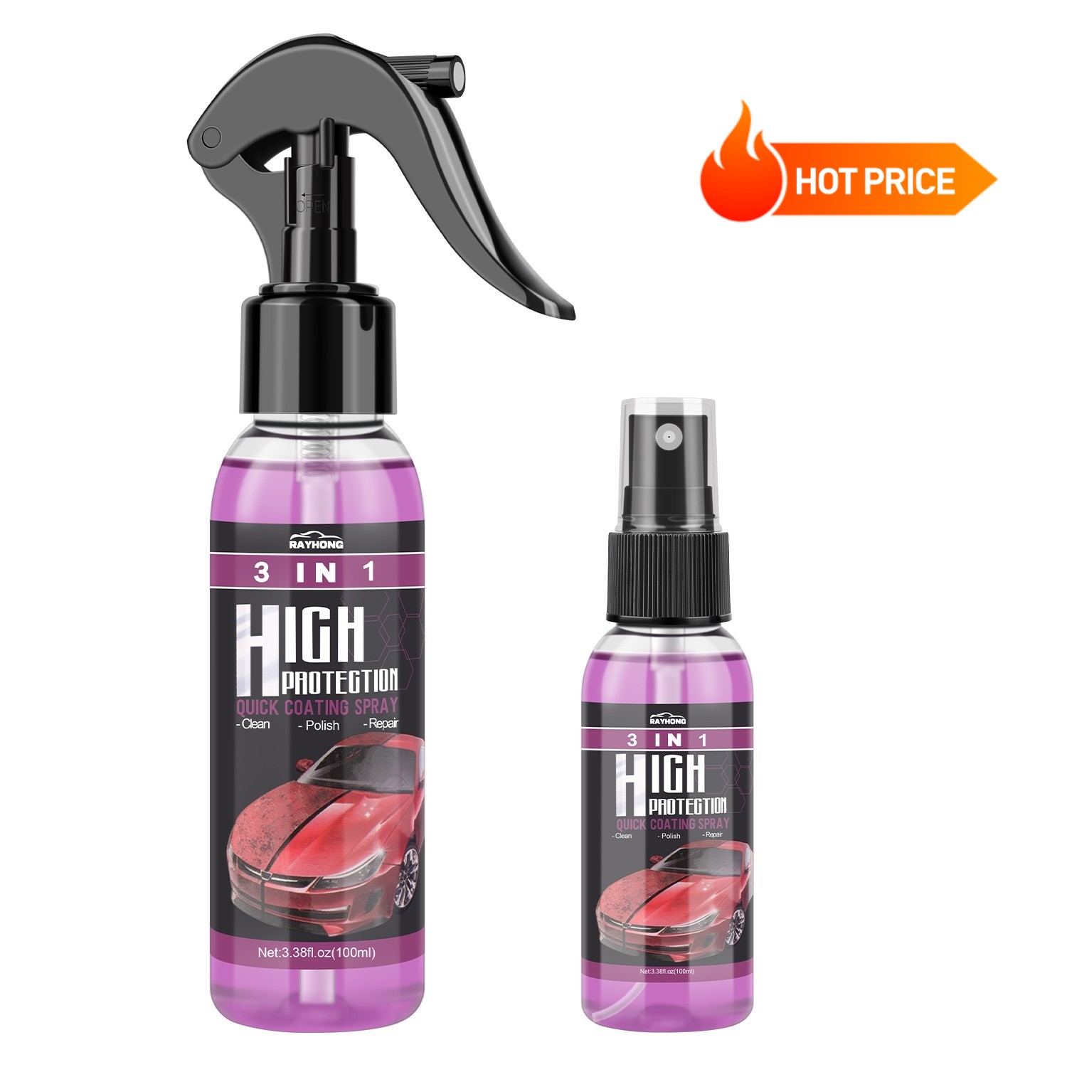 Rayhong 3 in1 High Protection Quick Car Coating Spray 100ml-Clean,Restore,Polish