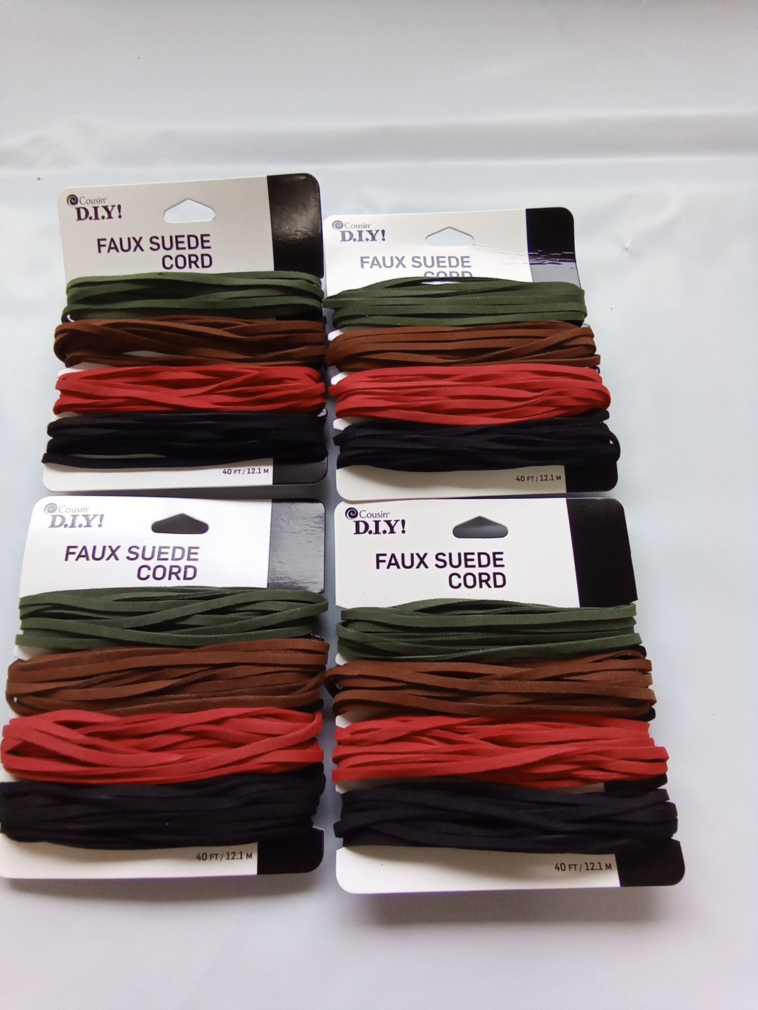 Suede Fabric Cord for Jewelry and Crafting, 4 Colors, 40 Ft 12.1  M Each Lot Of4