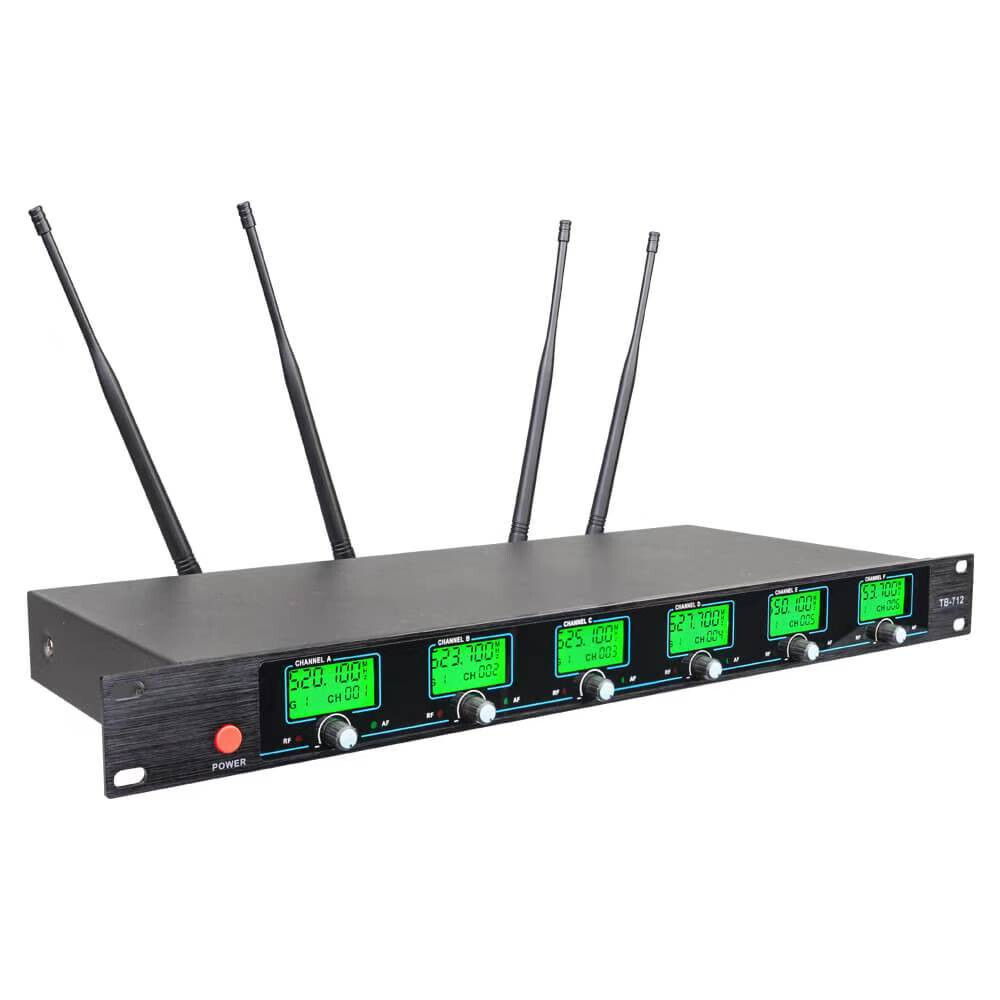 Wireless Microphone System UHF Profession 6 Channel Lavalier 6 Bodypacks Headset