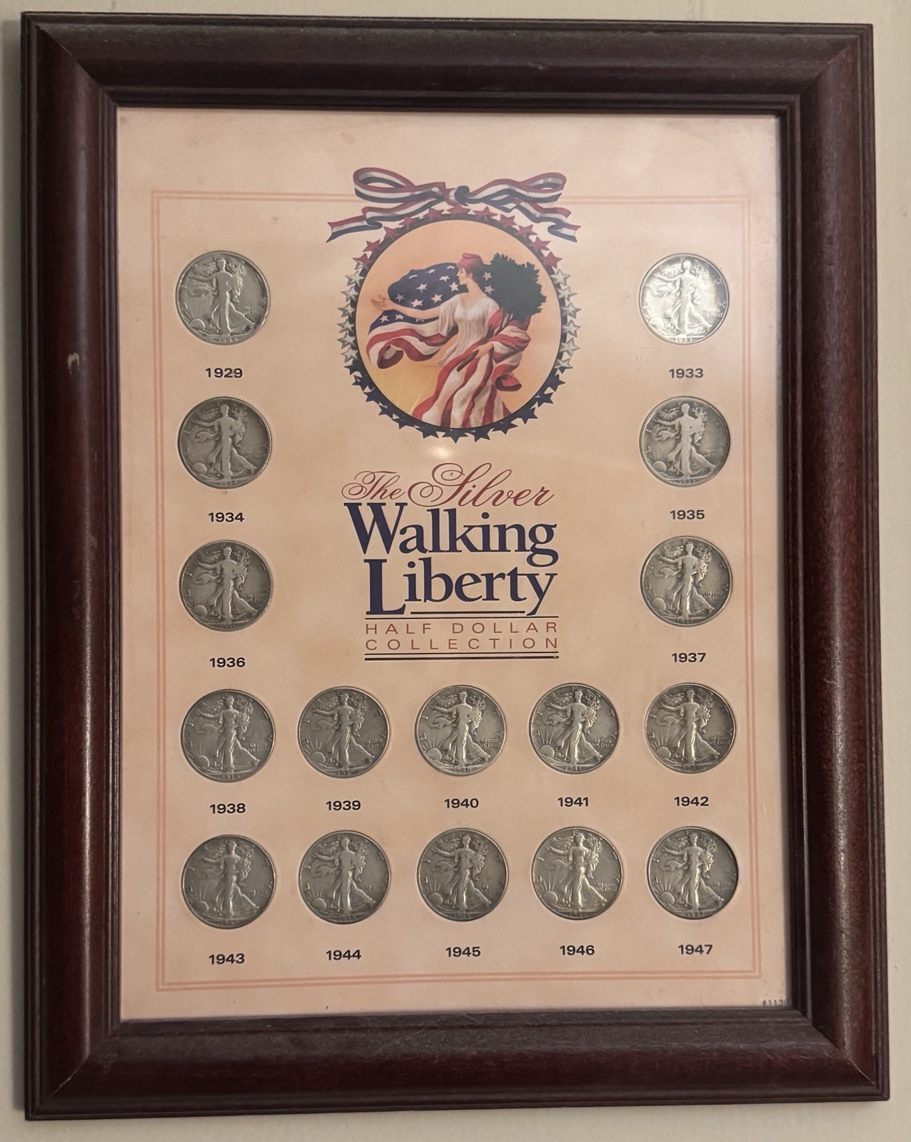 16 Walking Liberty Half Dollars Collection Framed Display 1929 to 1947