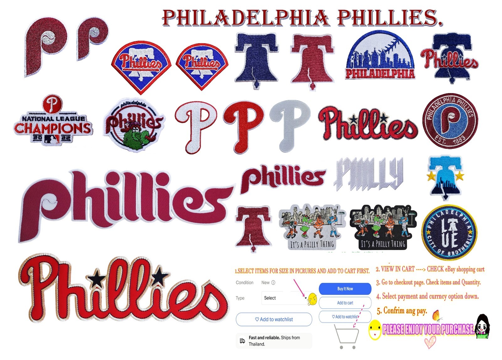 Philadelphia-Phillies Baseball⚾️Embroidery Patches Iron, Sewing (Select options)