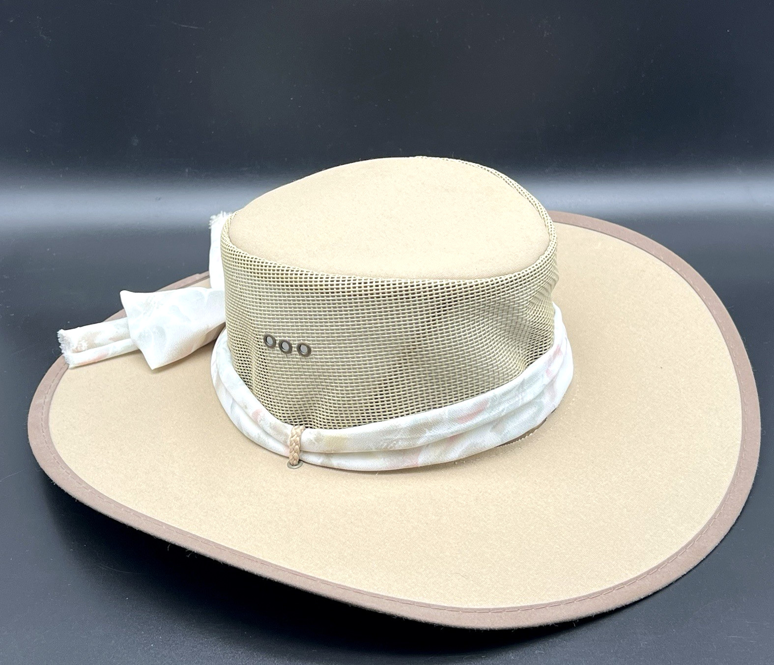 Vtg Kool Aussie Acoolah Lightweight Mesh Sun Hat - Squashes Flat! - Tan sz S 22"
