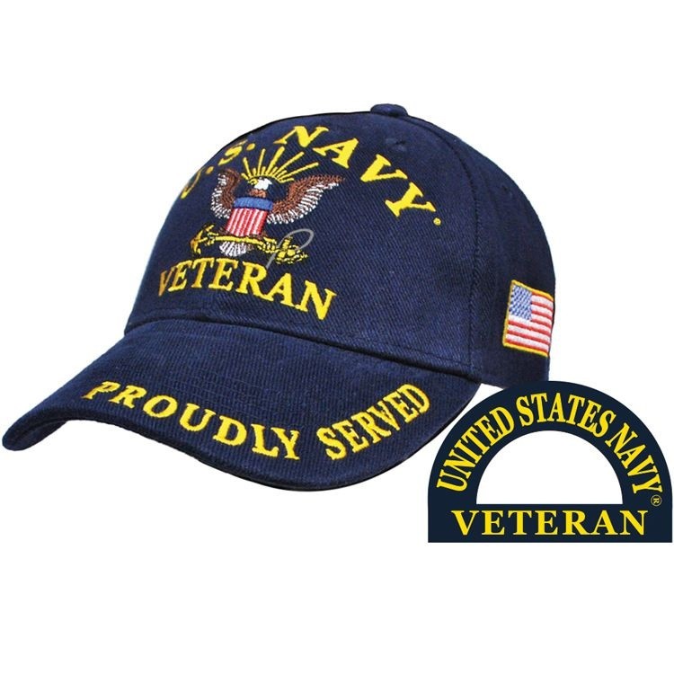 U.S NAVY VETERAN PROUDLY SERVED NAVY BLUE EMBROIDERED Cotton Hat Cap LICENSED