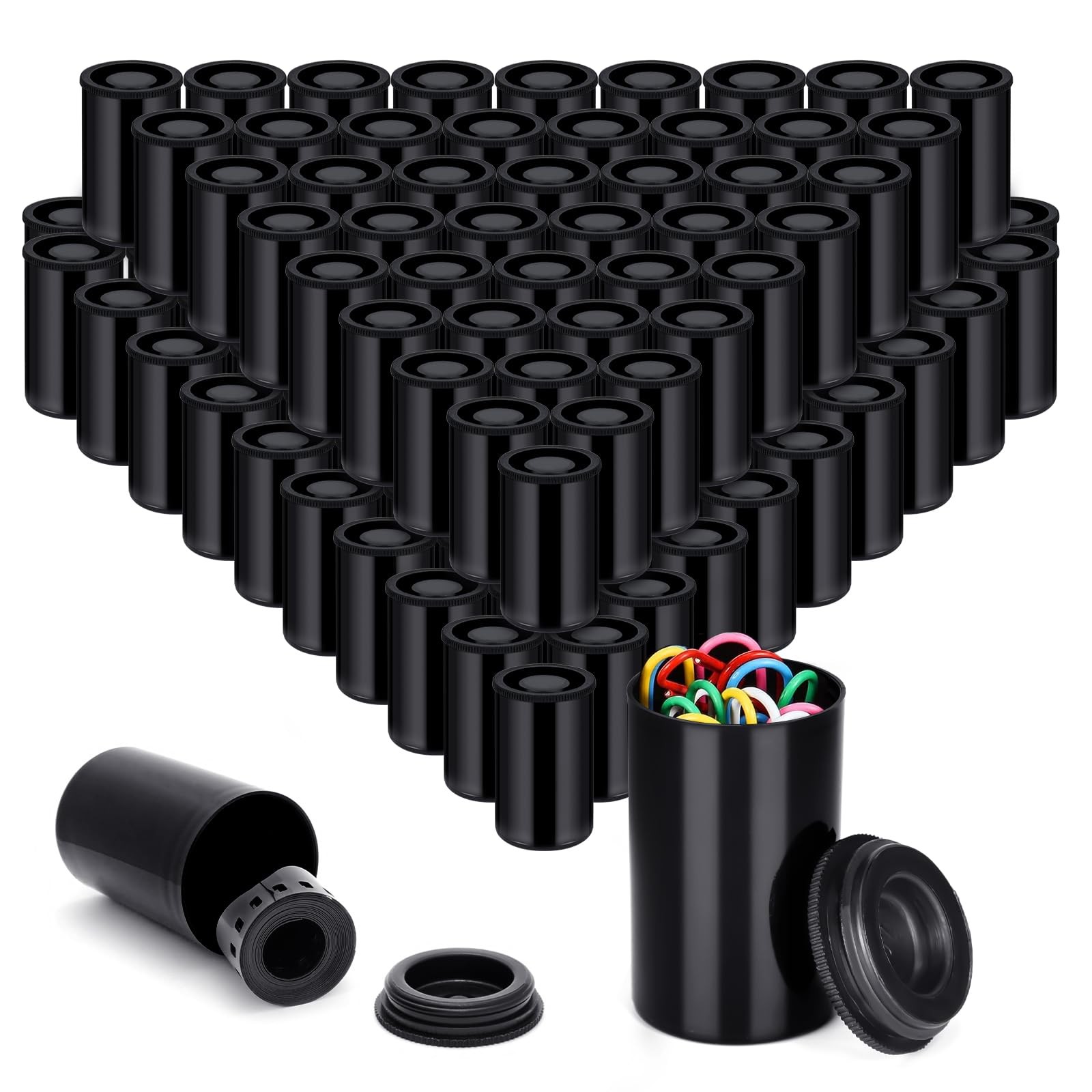 120 Pieces Film Canisters with Caps 35 mm Plastic Empty 1.3*1.3*2.1 IN, Black