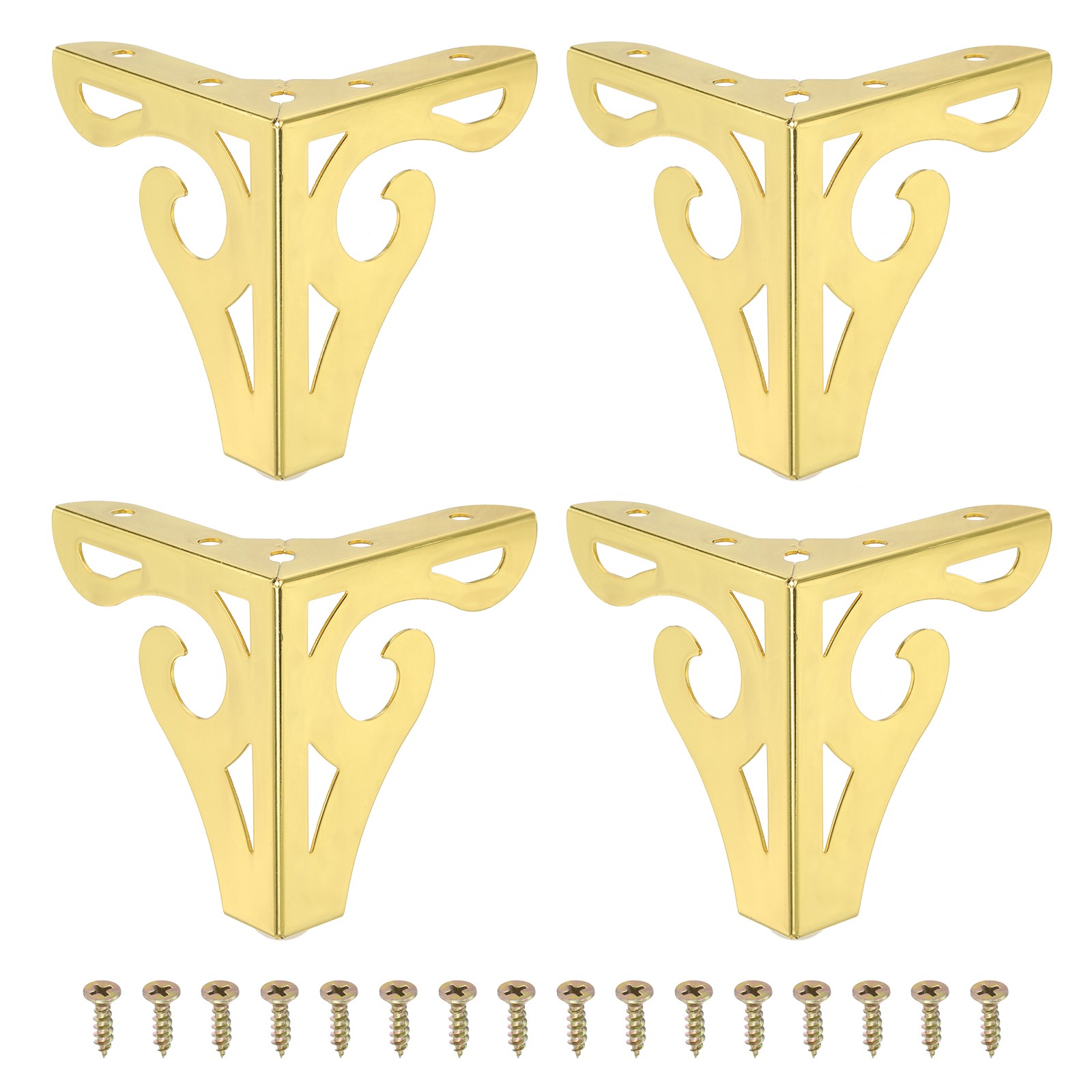 4Pcs 3.7 Inch Hollow Out Furniture Legs,Metal Triangle Replacement Feet, Gold