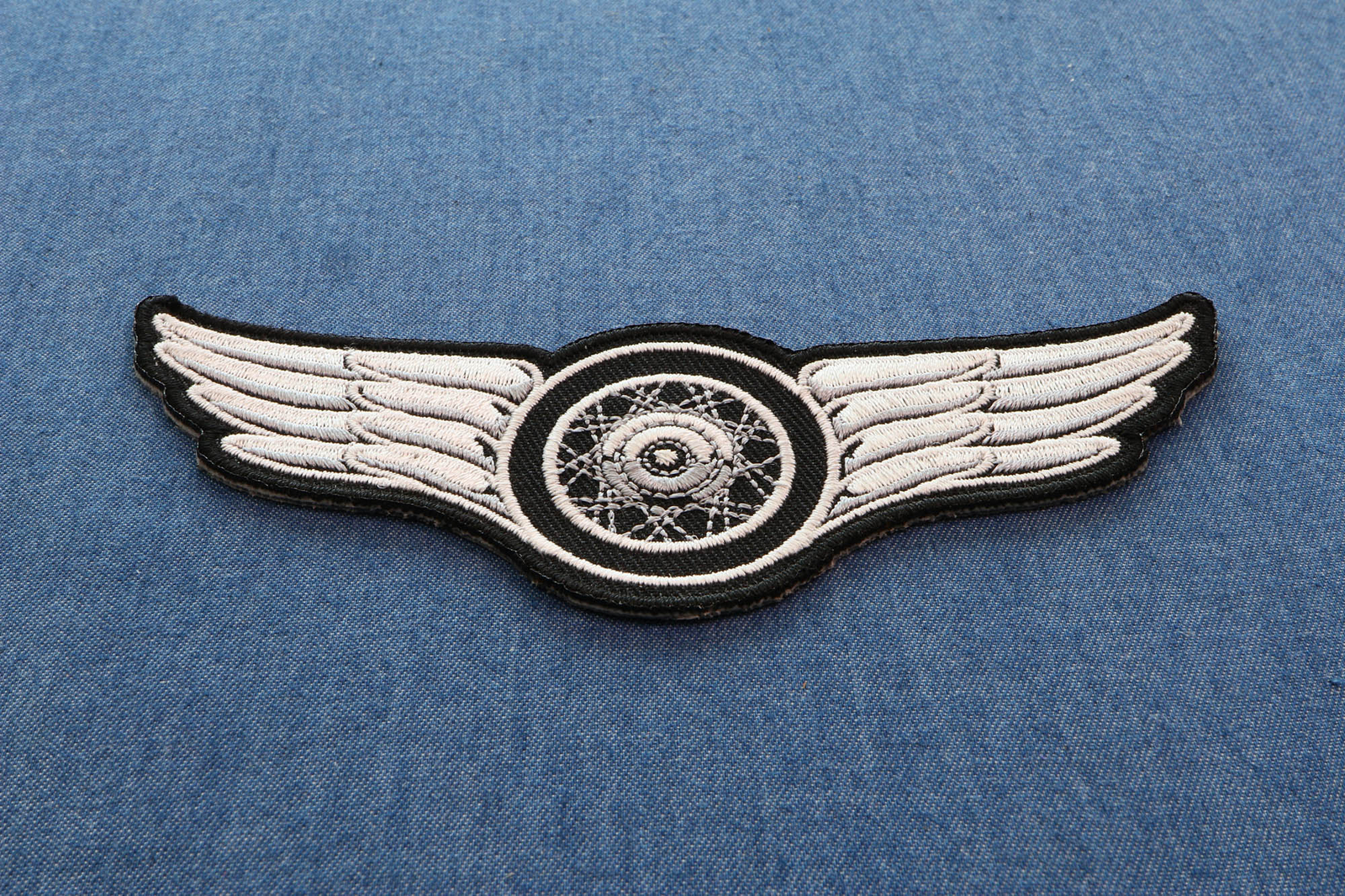Winged Wheel Small Iron on Biker Patch - 5x2 inch - P3845