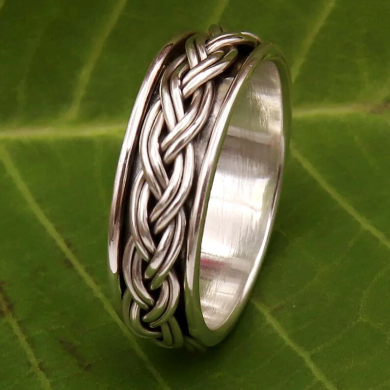 Solid 925 Sterling Silver Band& Spinner Meditation Handmade Ring All Size-U-96
