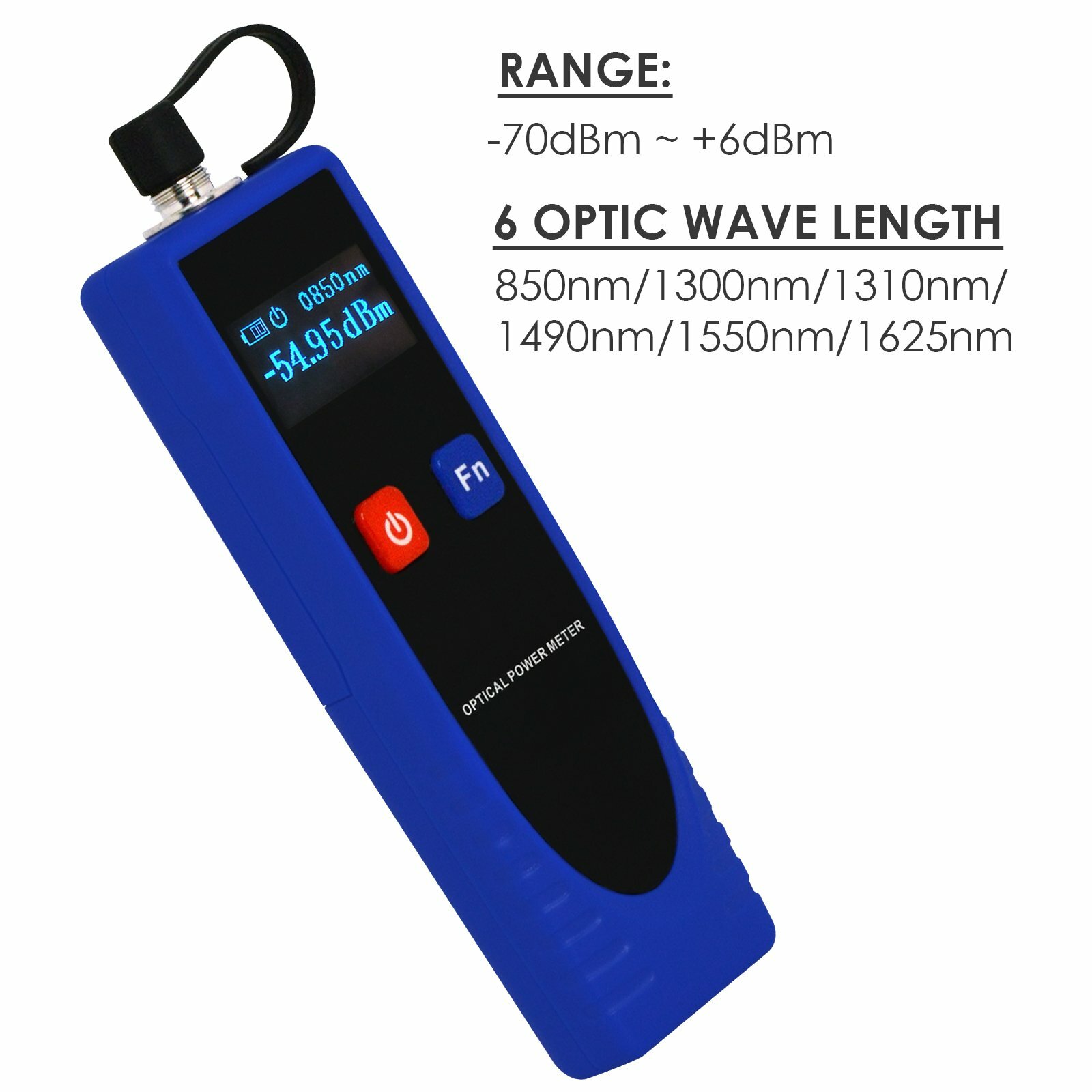 Optical Power Meter Digital Power Factor Meter -70 ~ 6dBm w/ 6 Optic Wave Length