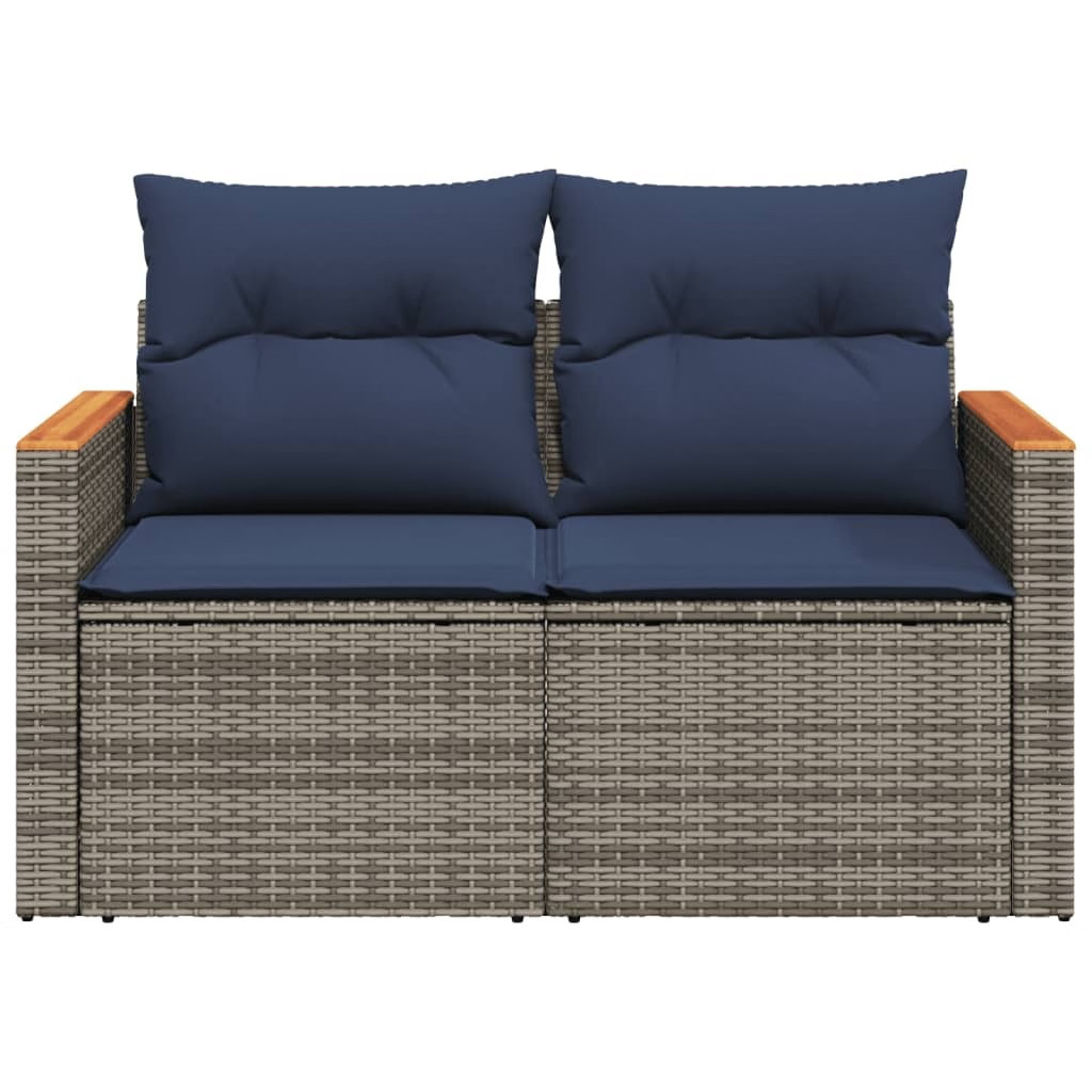 Patio Sofa with Cushions 2-Seater Gray Poly Rattan