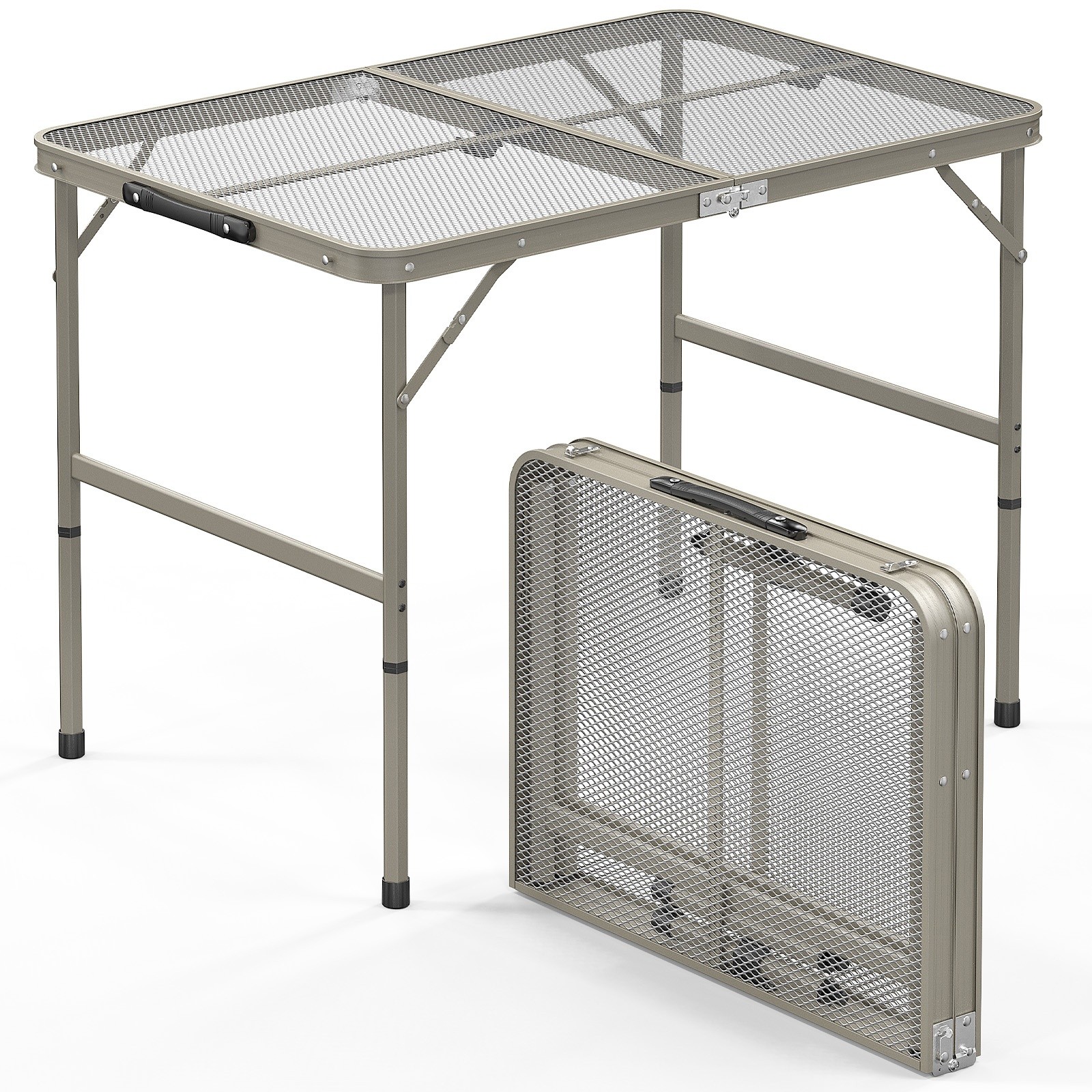 3ft Folding Camping Wire Mesh Table - Adjustable Aluminum Frame Picnic Dark Gray