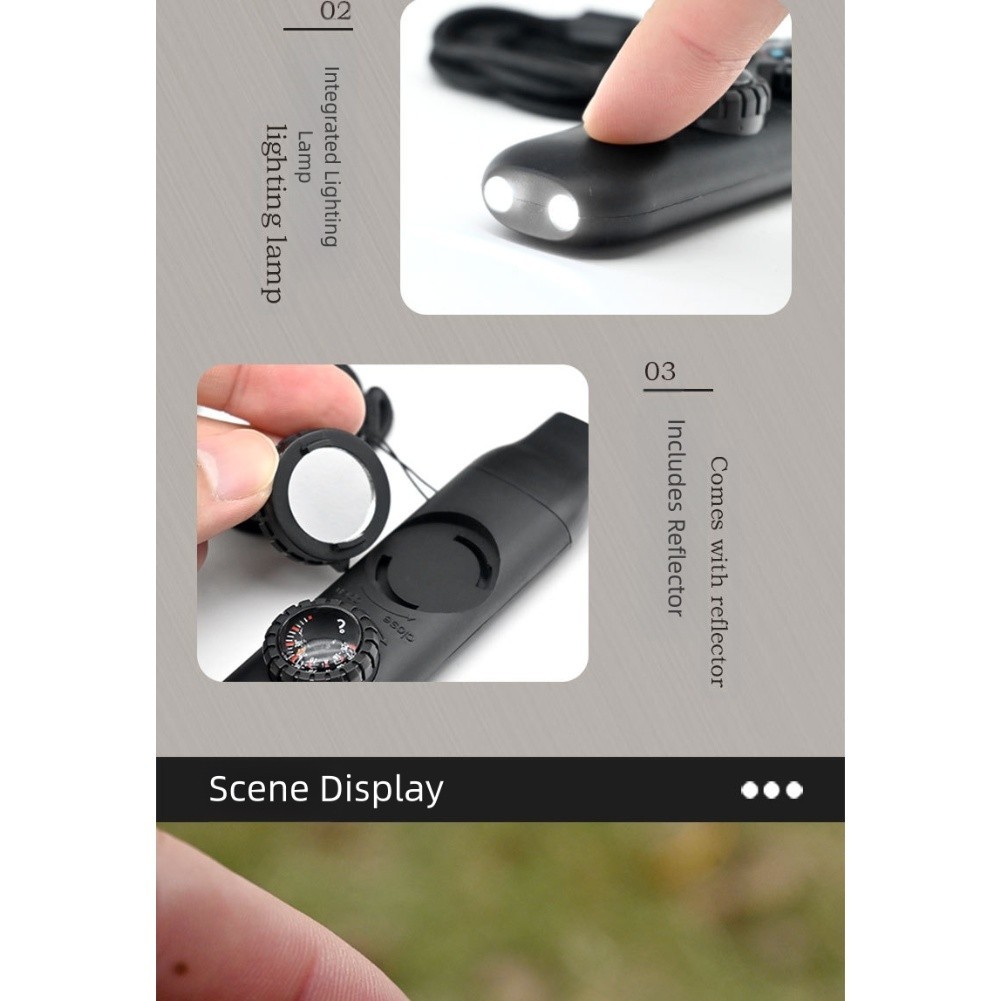 Multi functional 7 in 1 Whistle with LED Light For Compass for Camping Gear