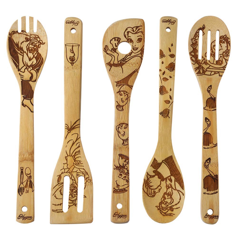 Beauty and the Beast Burned Wooden Spoons Cooking &Serving Utensils Set Bambo
