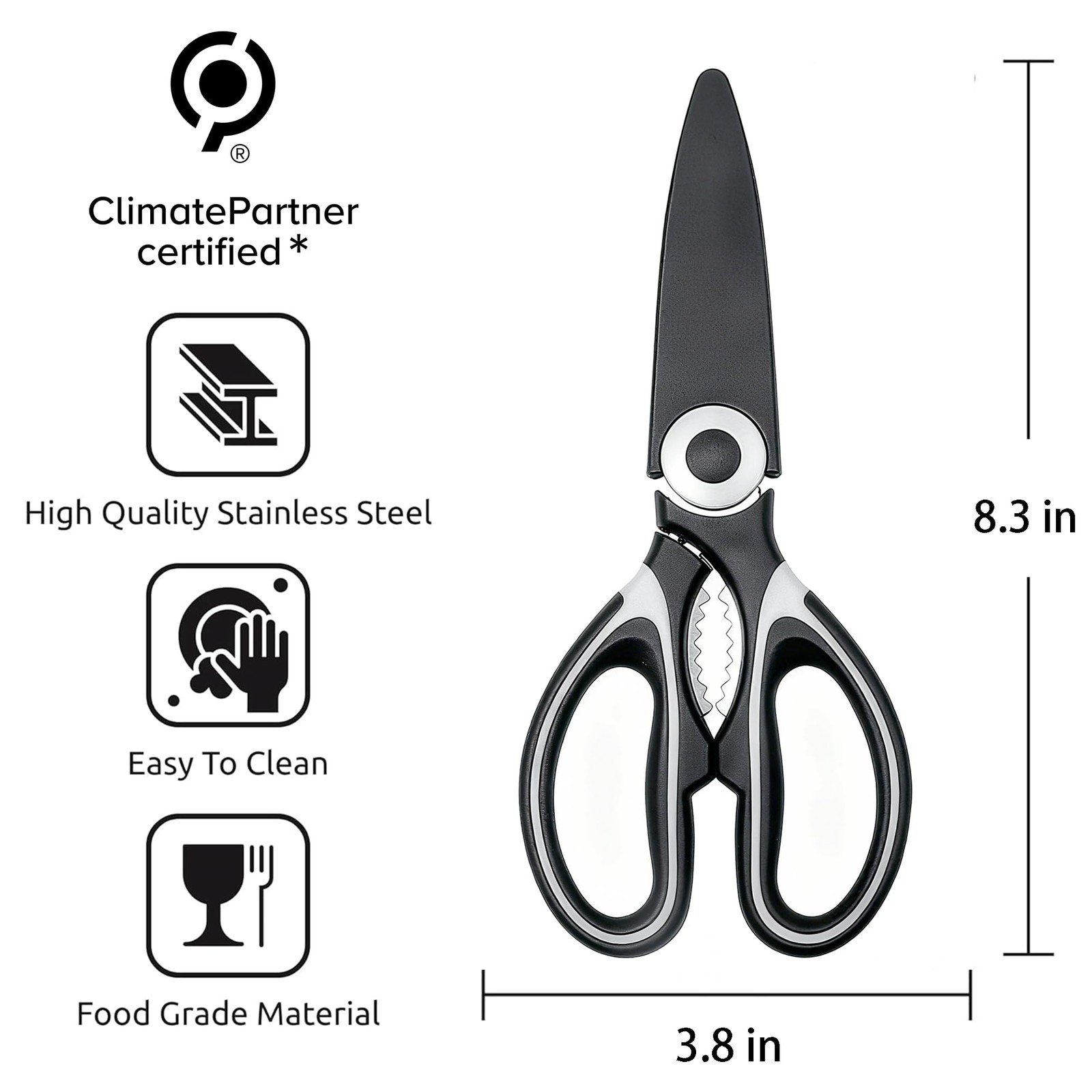 OMDAR Kitchen Scissors All Purpose 3 Pack - Heavy 8.3 Inch, Black & White
