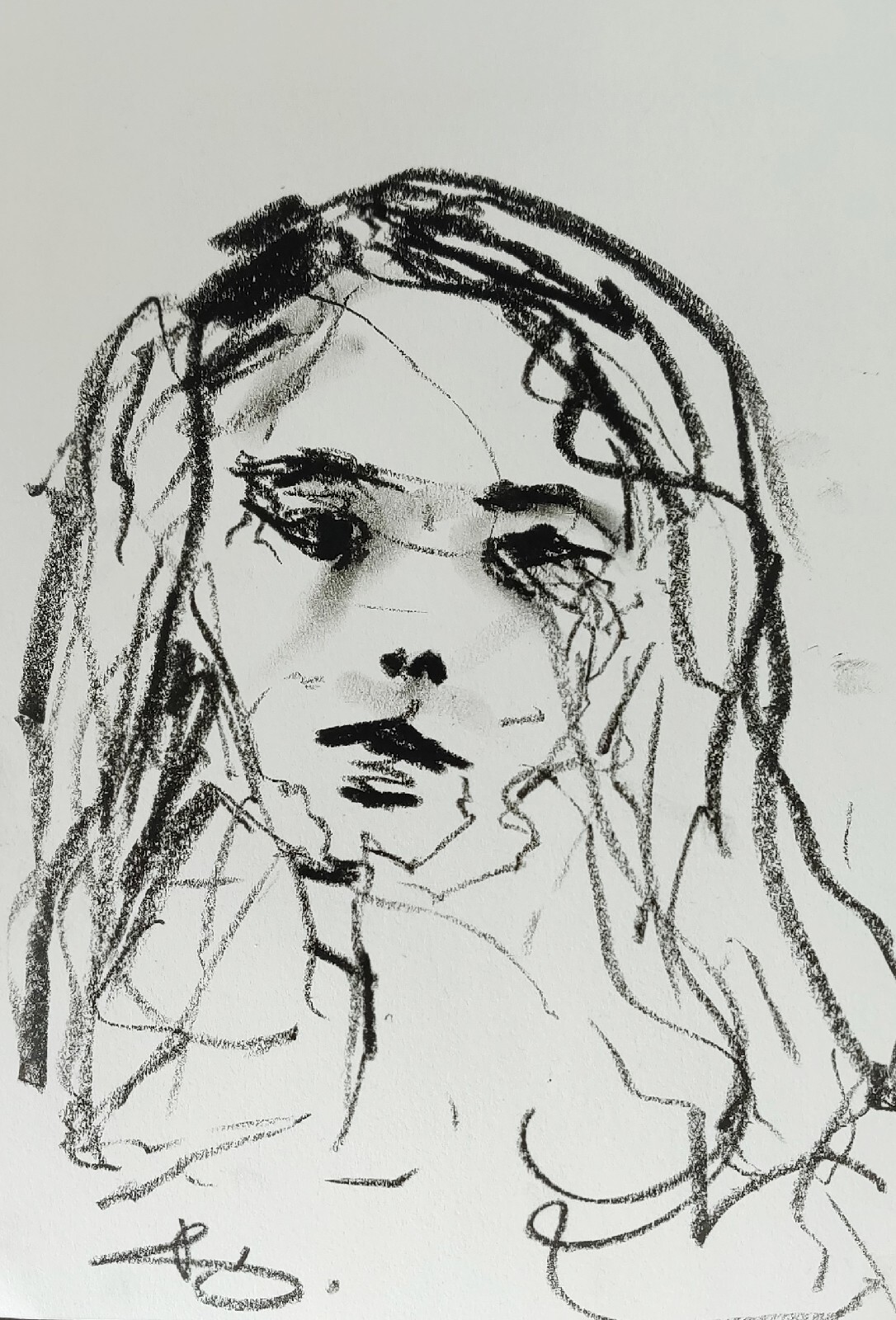 Expressionist Portrait Oil Pastel Drawing 12X8" MINIMALISM VIVEK MANDALIA Signed