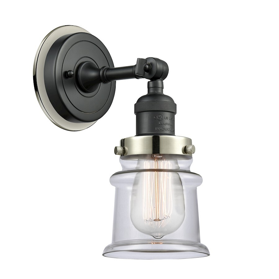 Innovations FR Canton 1 Light Sconce, BK/Clear-S - 203BK-BPPN-HRPN-G182S
