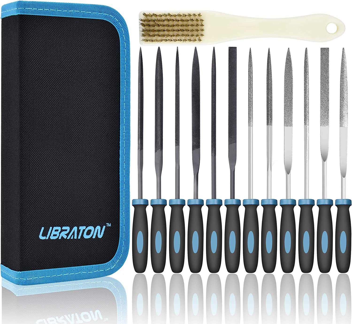 LIBRATON Small File Set, Needle Diamond Files 13PCS, 6Pcs Jewlers & 6 Steel for