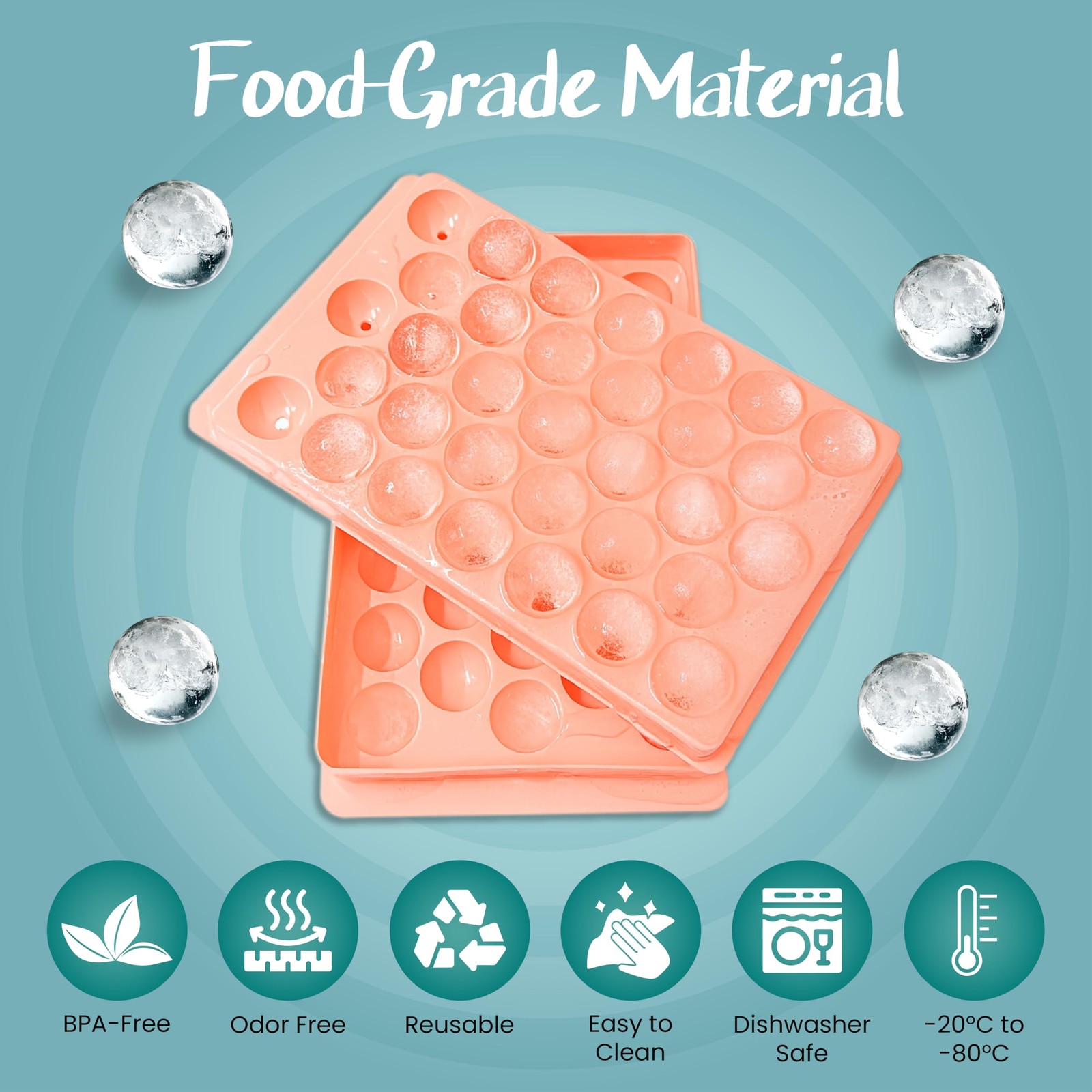 2 Pack 0.8" Mini Round Ice Cube Trays with Lid, 66PCS Ice Ball Maker Molds