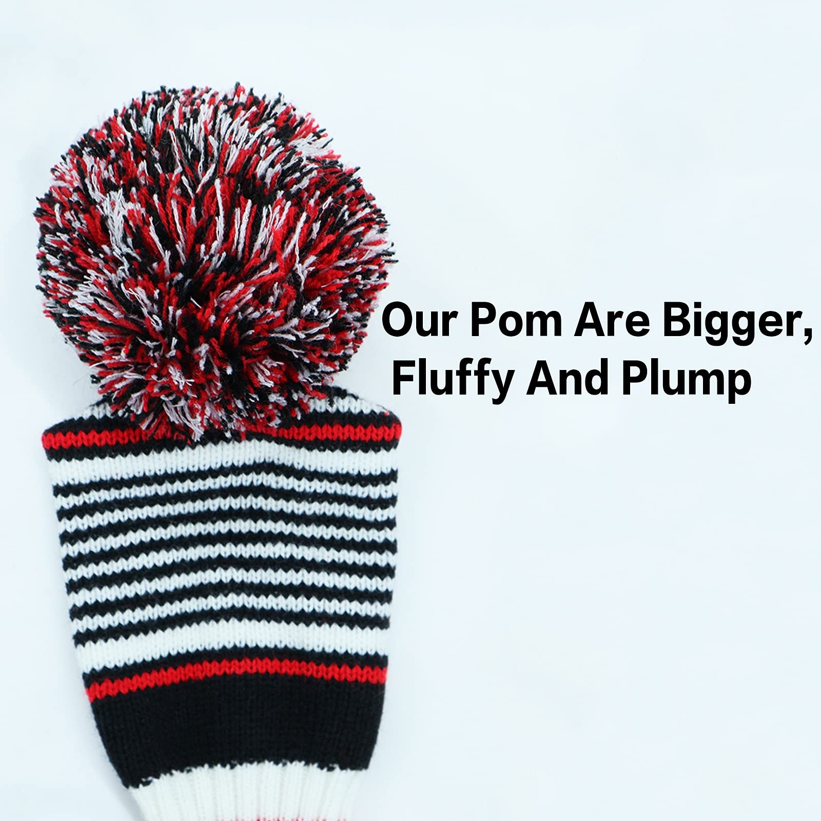 Golf Head Covers Knitted Woods Driver #5 Hybrid, White&Black&Red Stripes