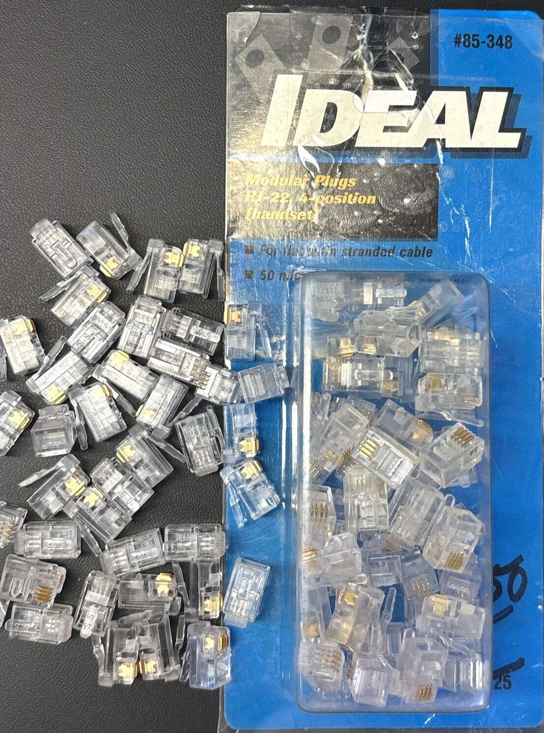 91- RJ-22 Connectors Modular Plugs, Ideal 85-348, 4 Position Handset Gold Plated