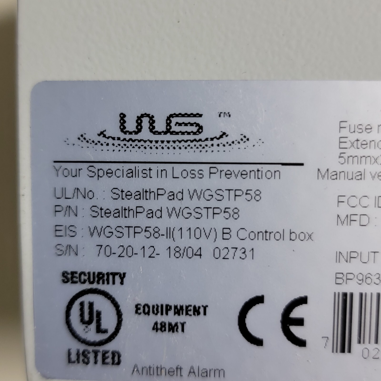 WG Loss Prevention Stealth Pad System - Model: WGSTP58