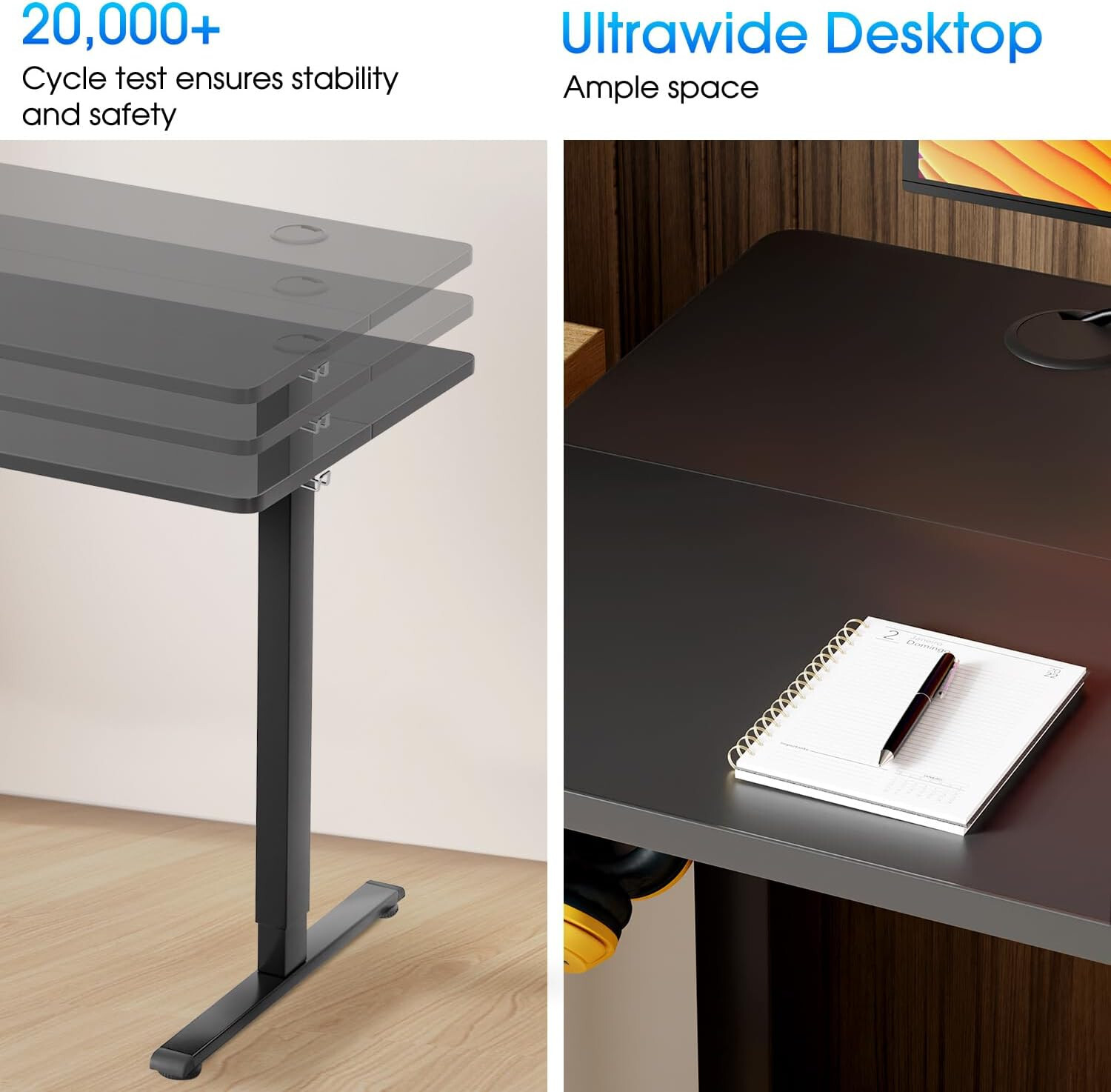 48 Inch Adjustable Height Standing Desk Computer Desk with Large Space Desk