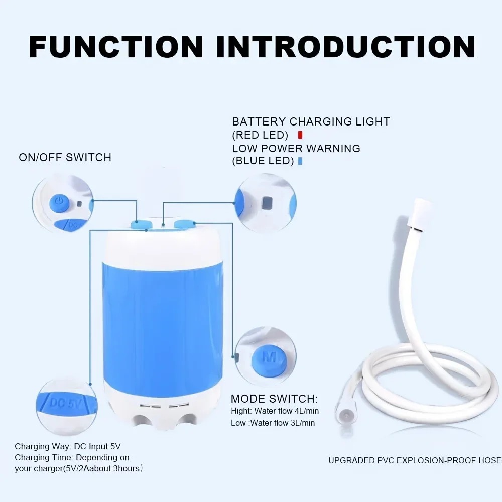 Portable USB Rechargeable Shower Head - Multi-Purpose, Lightweight, Efficient