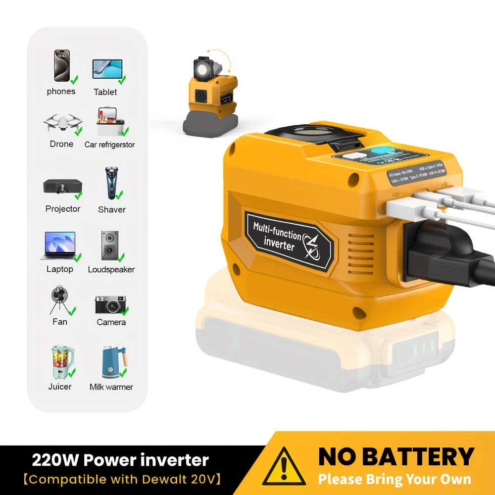 DC 20V to AC 110V Power Inverter Compatible with Dewalt 20V Battery 220W Output