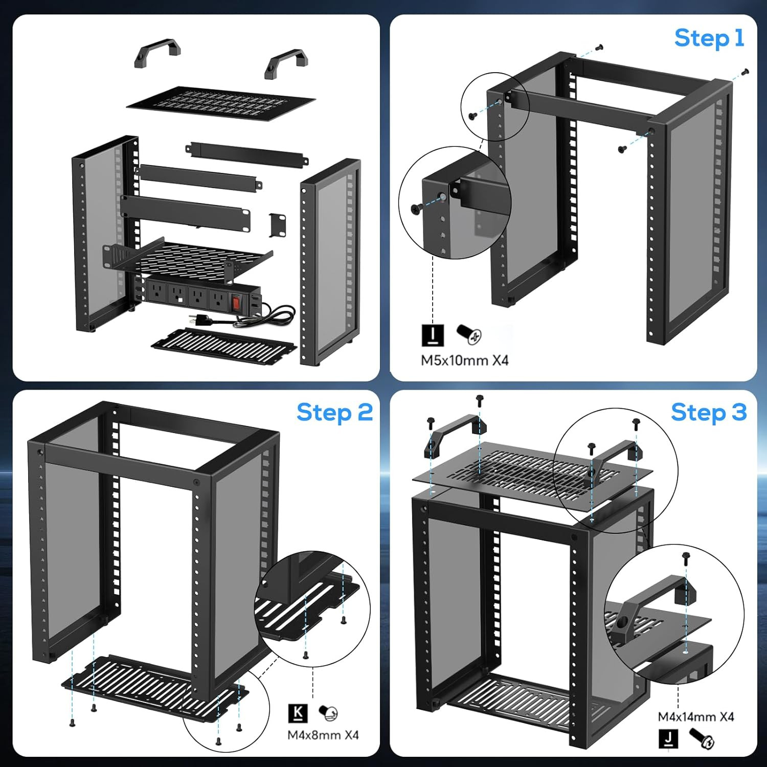 6U Mini Server Rack with PDU Power Outlets - 10" Depth for IT & AV Equipment
