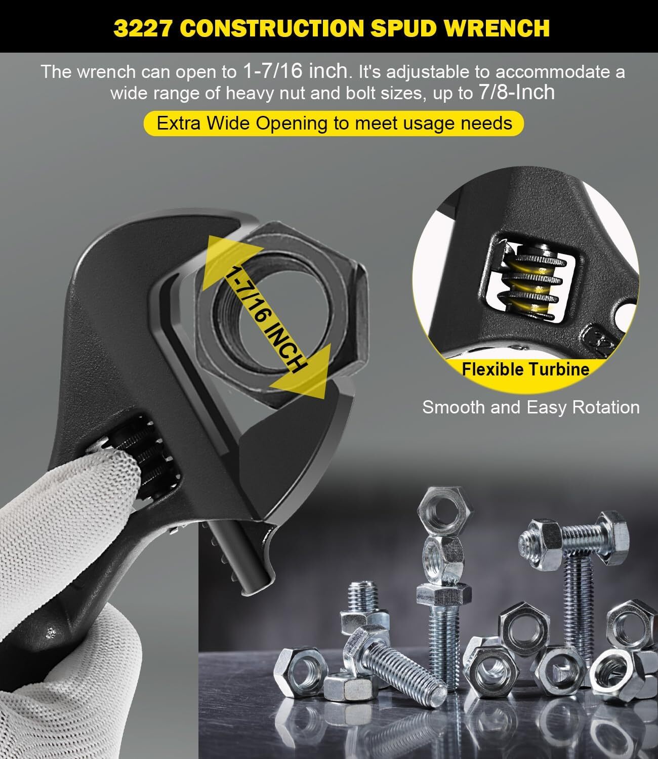 Tools 3227 Extra Wide Adjustable Wrench Construction Spud Wrench