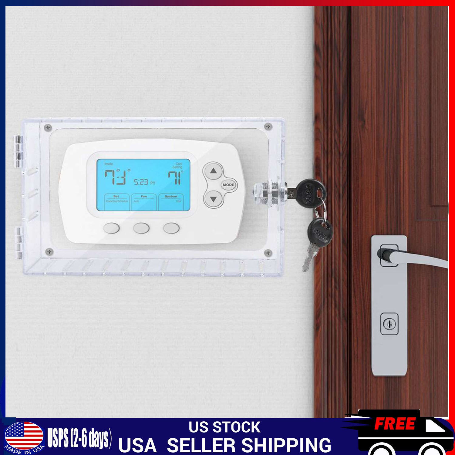 Secure Thermostat Guard Clear Cover Lock Box with 2 Keys for Enhanced Security