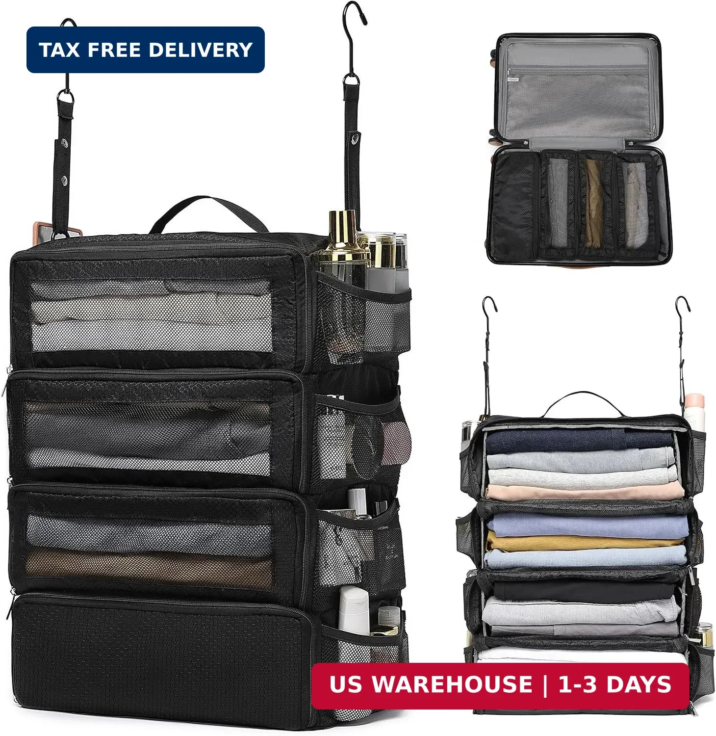 ToMiss Hanging Suitcase Organizer, Travel Essentials Carry-on Collapsible Packin