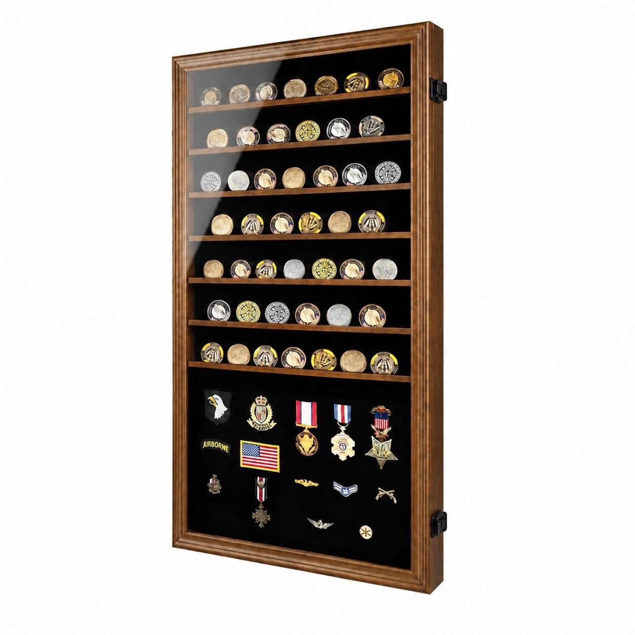 Tieerq Oversized Military Challenge coin display case For Badges Ribbons Walnut
