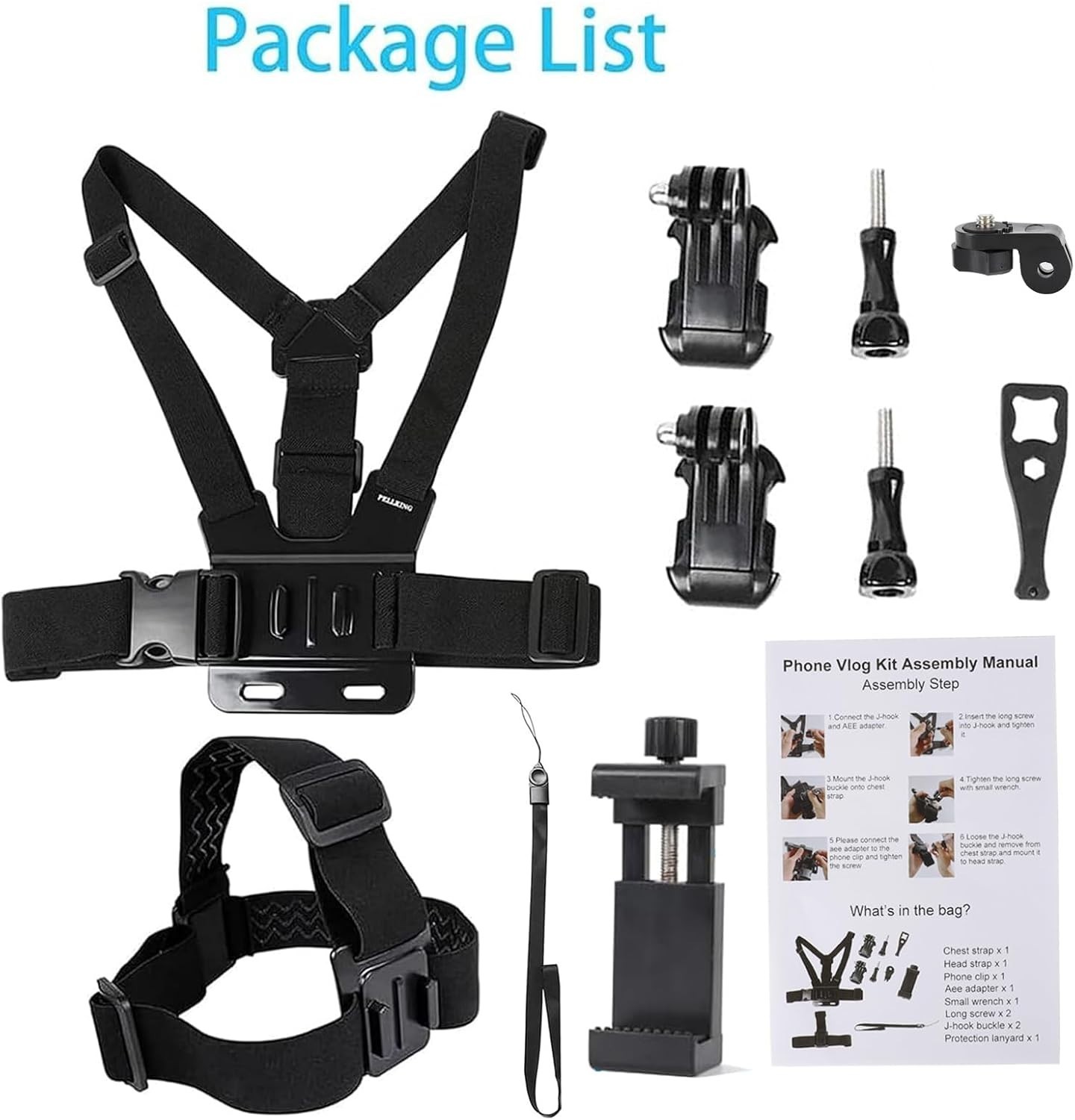 Accessory Kit for DJI Osmo Action: Camera Chest Strap, Camera Head Mount, Camera