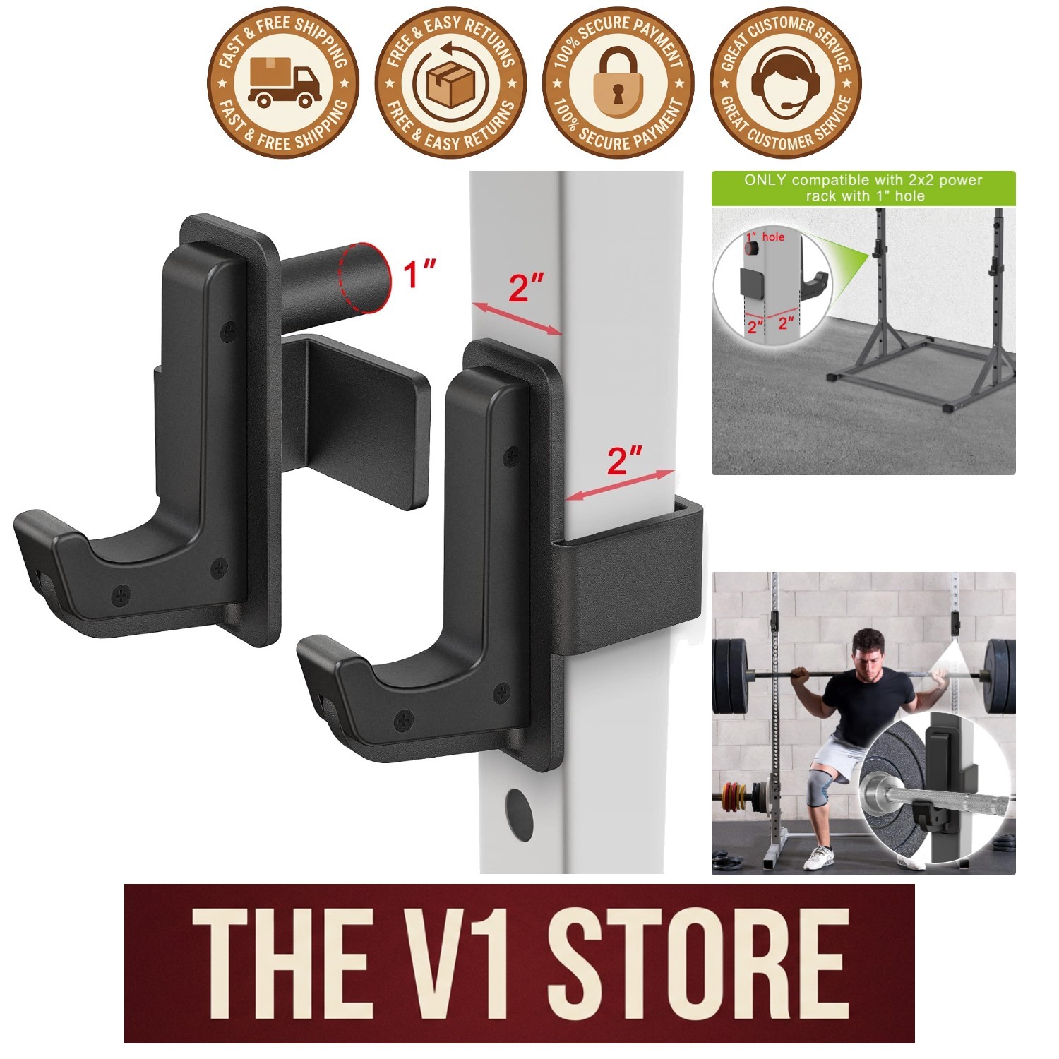Heavy-Duty Steel J Hooks for Safe Barbell Storage - Max 1000 lbs Capacity