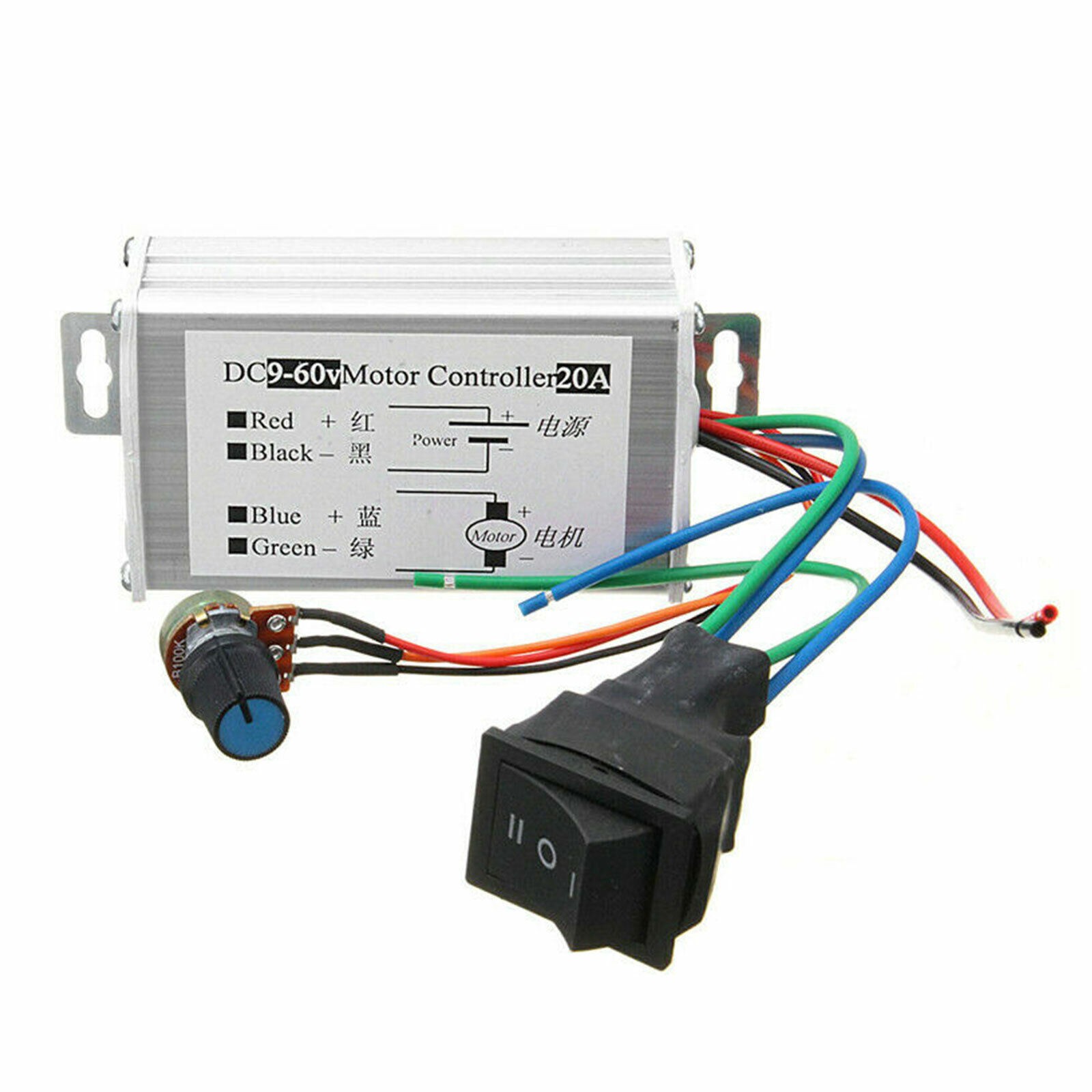 DC 9V-60V 20A PWM Motor Stepless Variable Speed Control Controller Switch