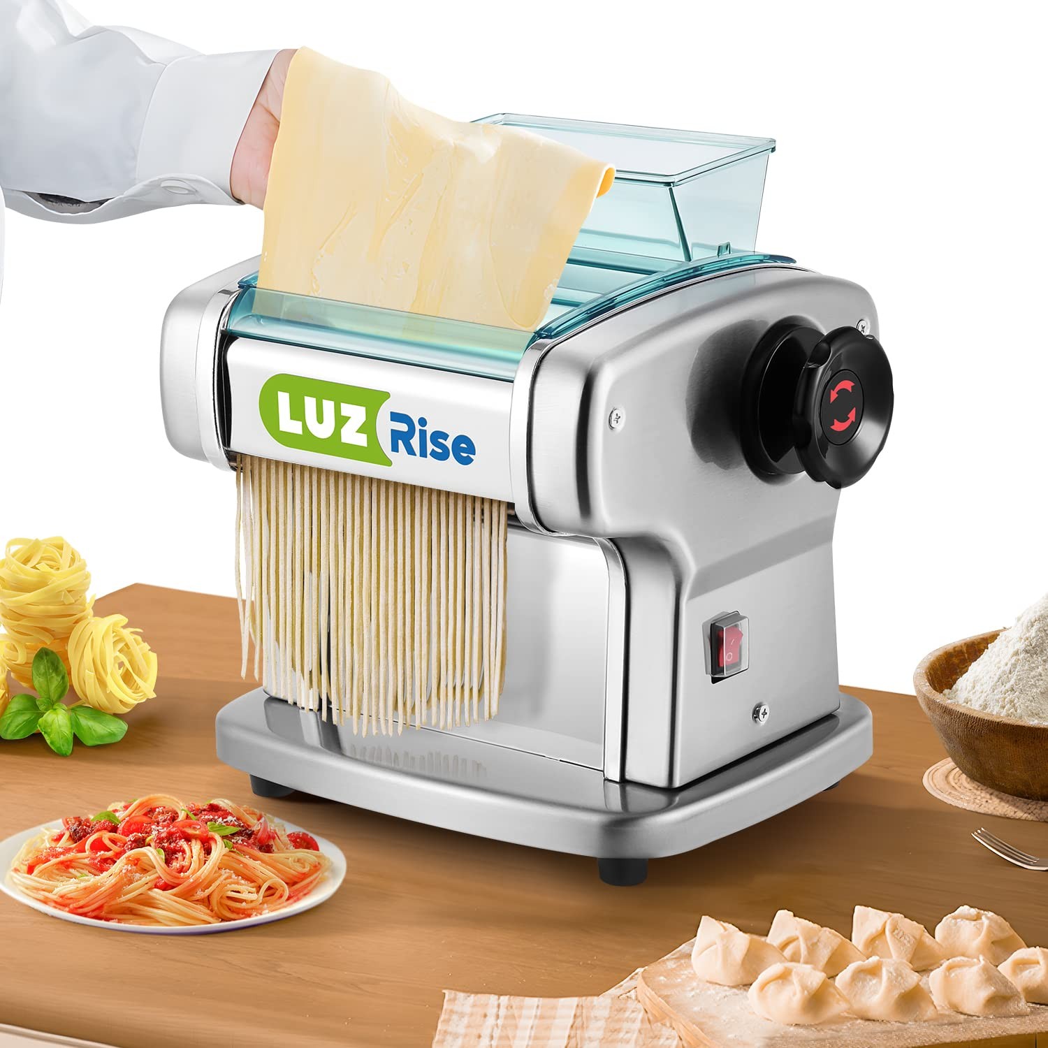 Electric Pasta Maker Automatic Noodle Machine Fresh Pasta Dough Roller Stainl...